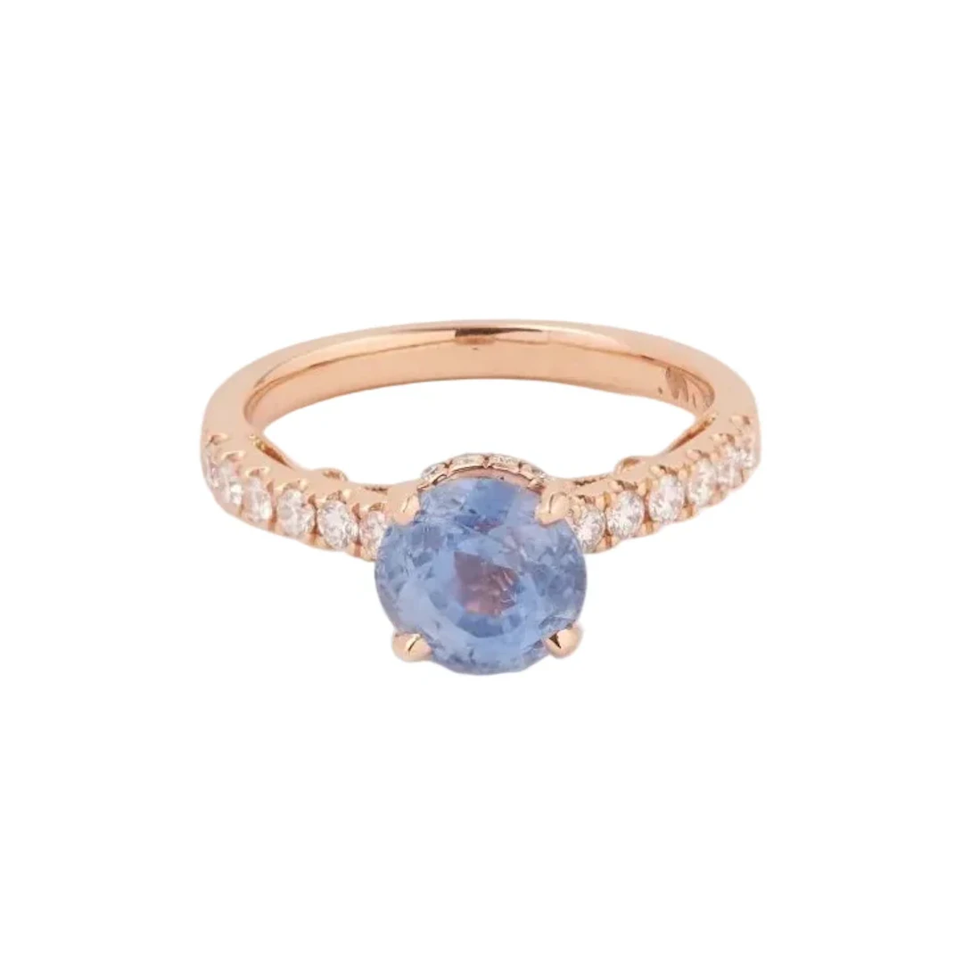 Ring Solitaire in rose gold, sapphire and diamonds