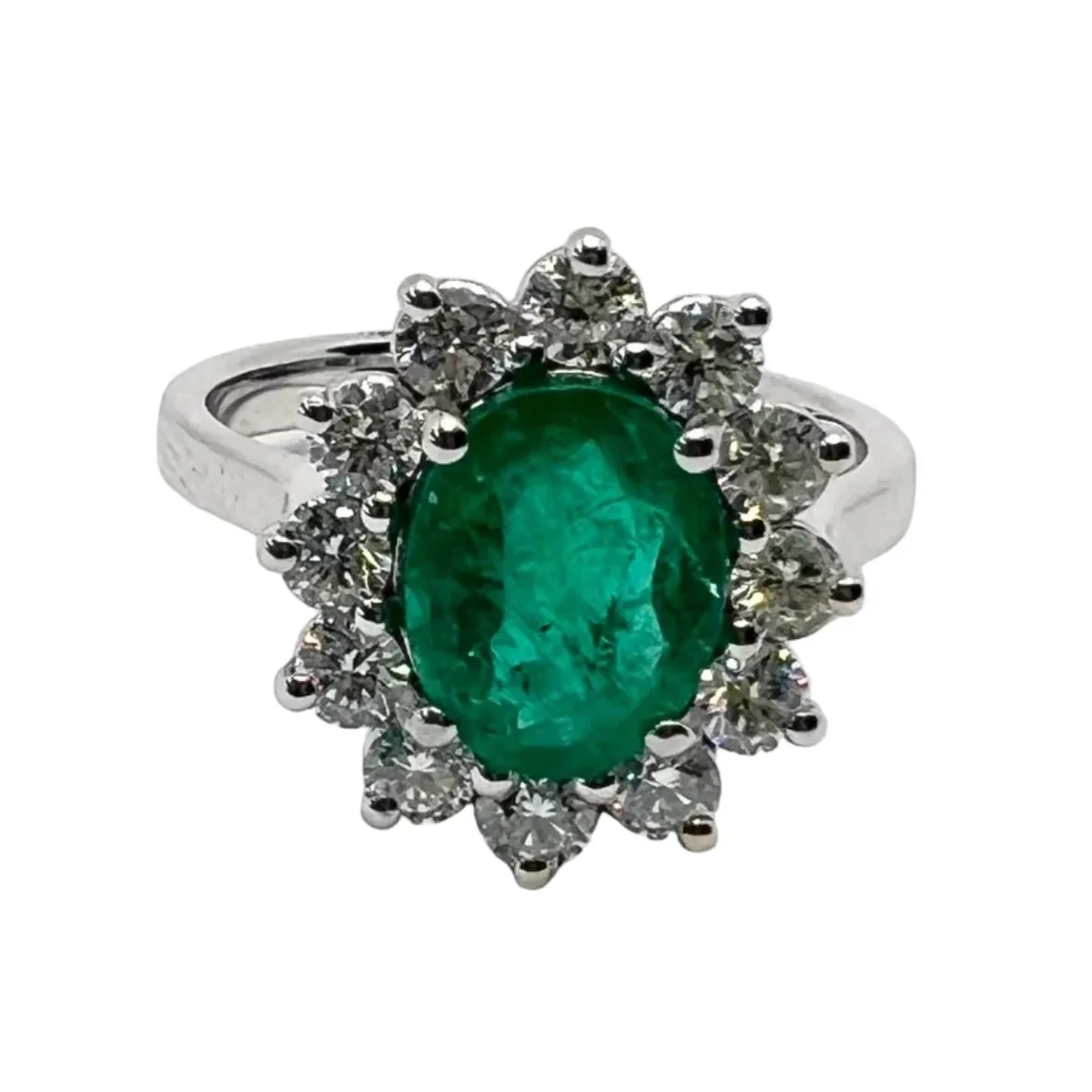 Marguerite Ring in White gold, Emerald and Diamonds