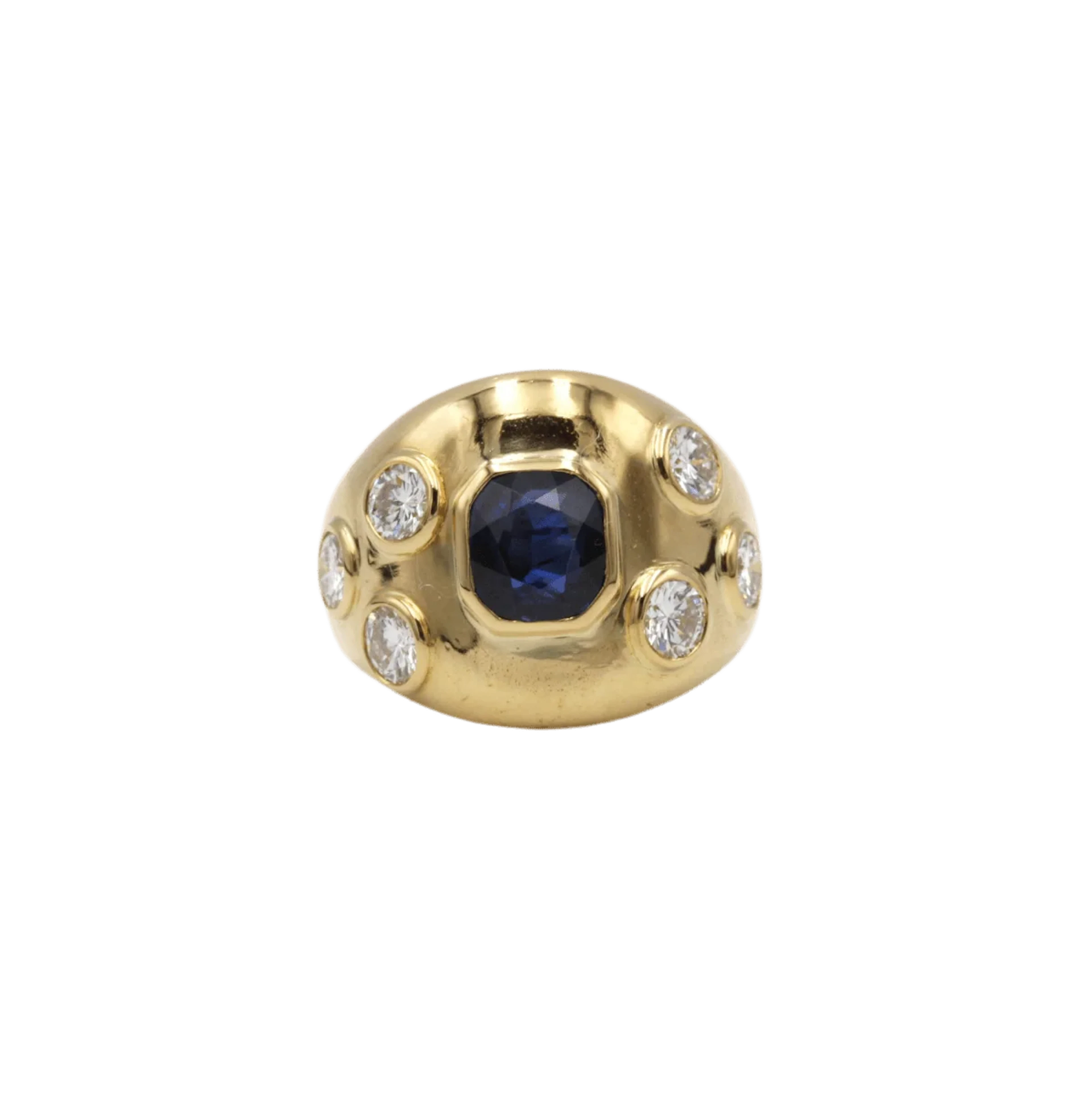 Ring Dome in yellow gold, sapphire and diamonds