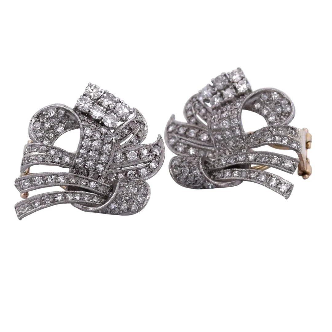 Earrings Clips in yellow gold, paltinium and diamonds