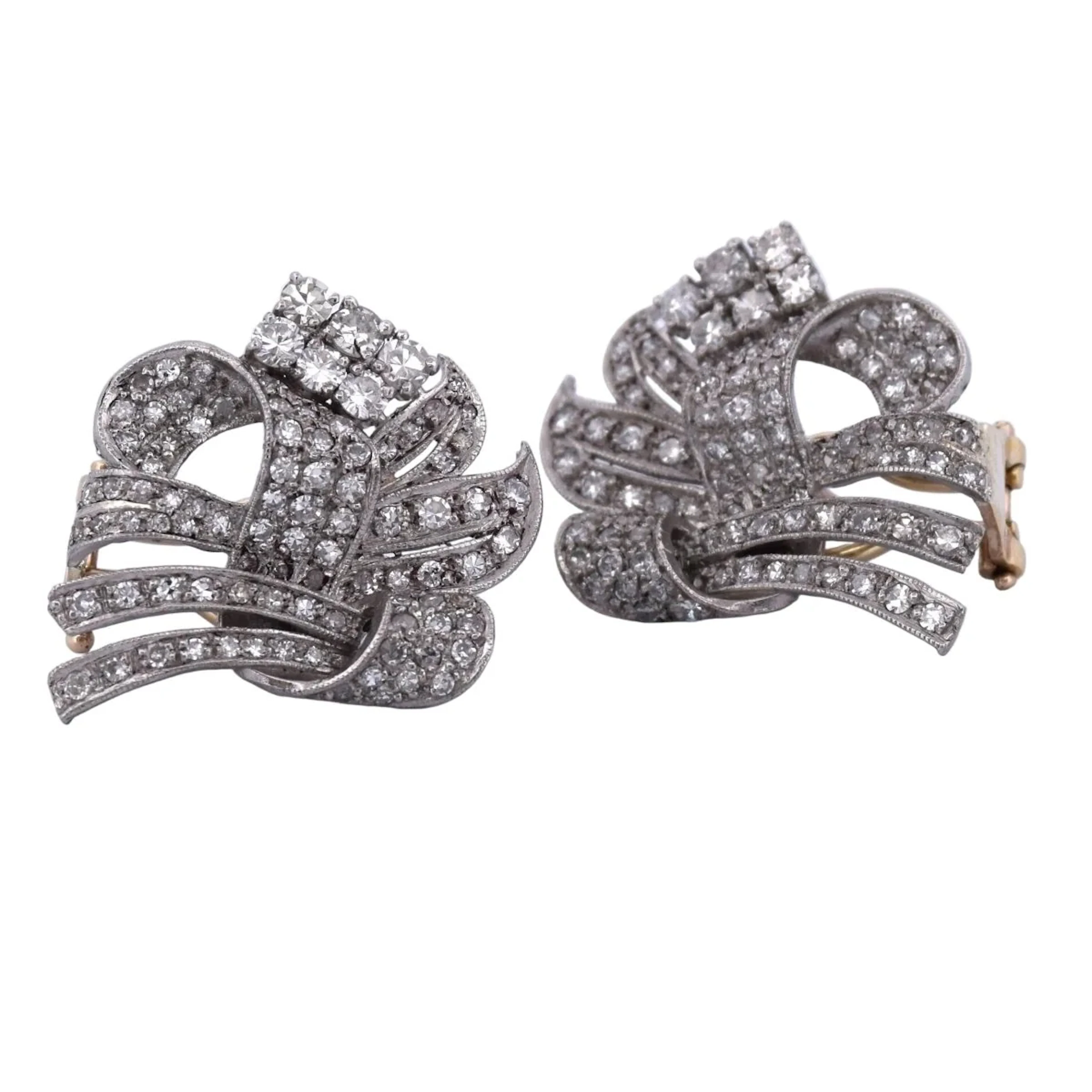 Earrings Clips in yellow gold, paltinium and diamonds
