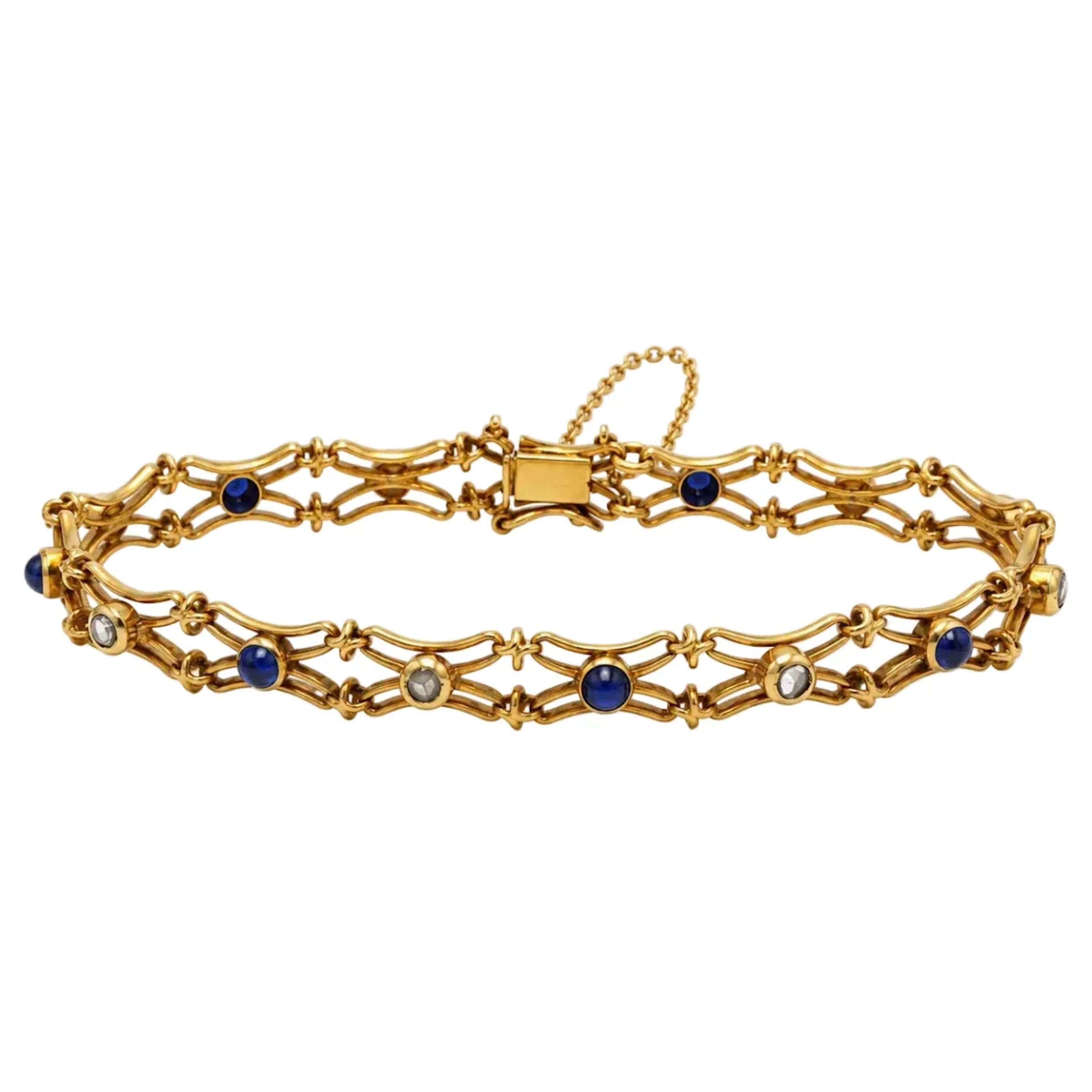 Yellow Gold Link Bracelet with Sapphires and Diamonds