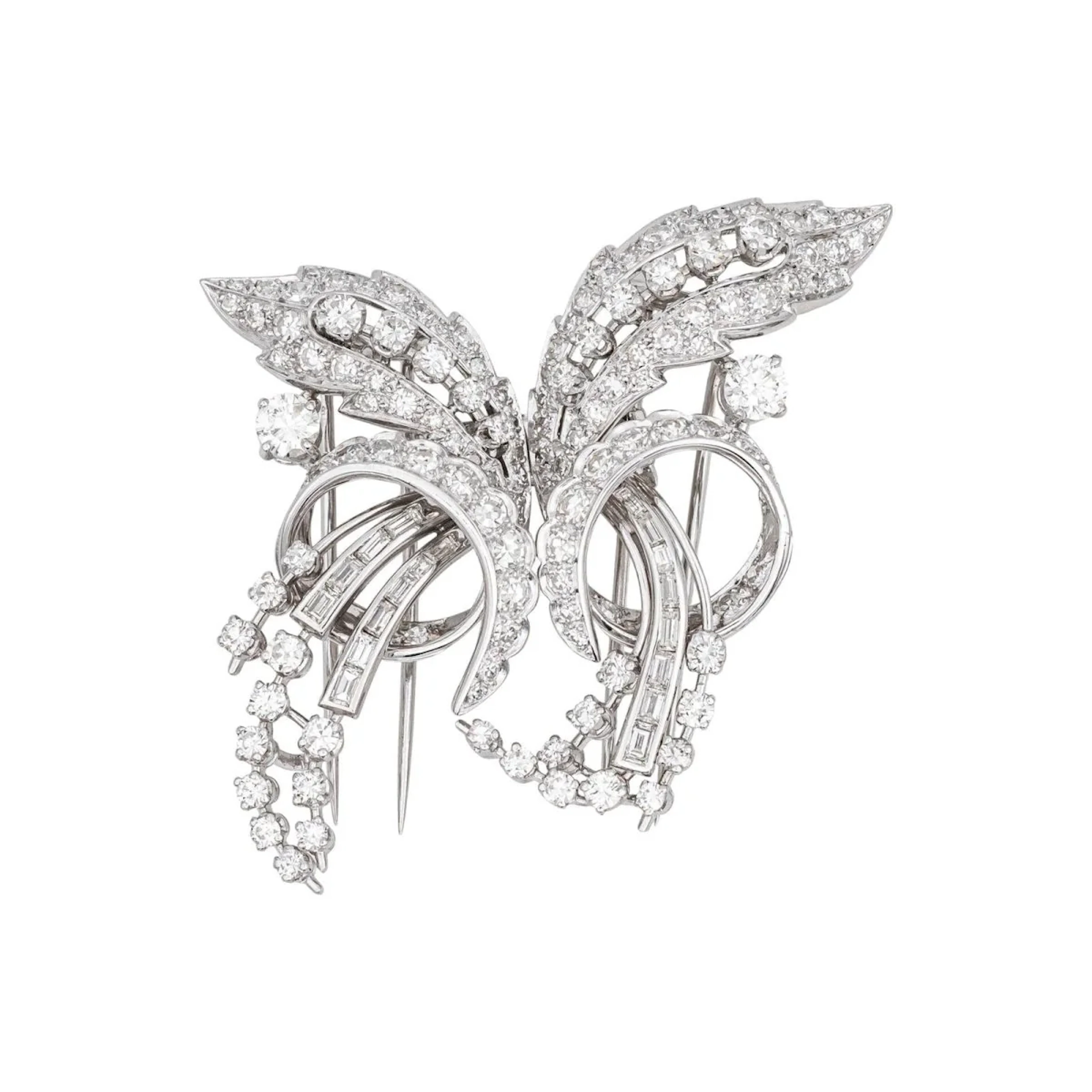 Double pin brooch in white gold and diamonds