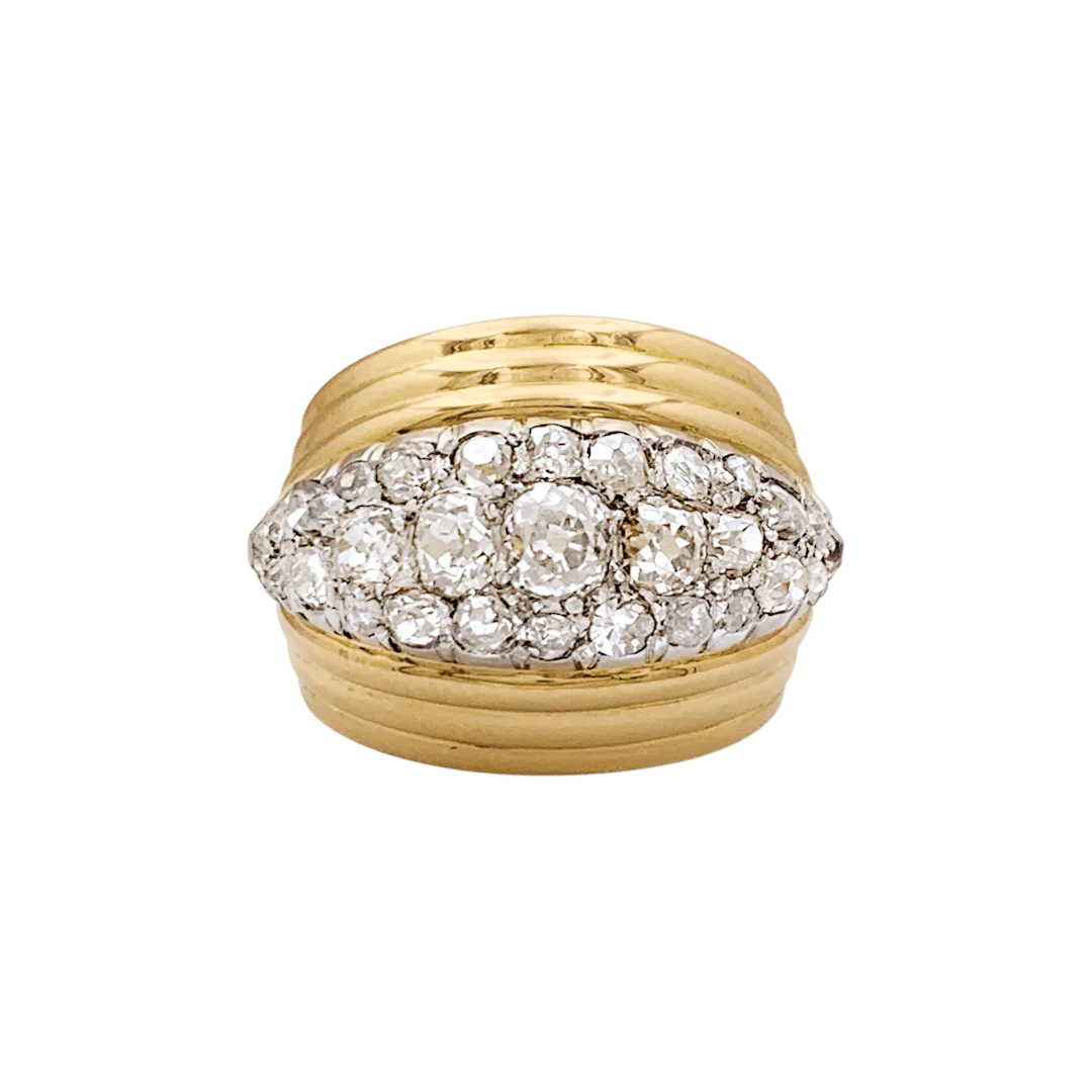Bague Dôme en or rose, platine et diamants