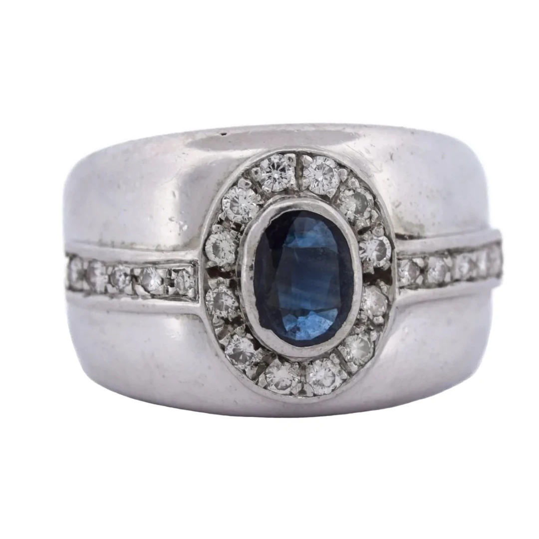 Ring Necklace in white gold, sapphire and diamonds