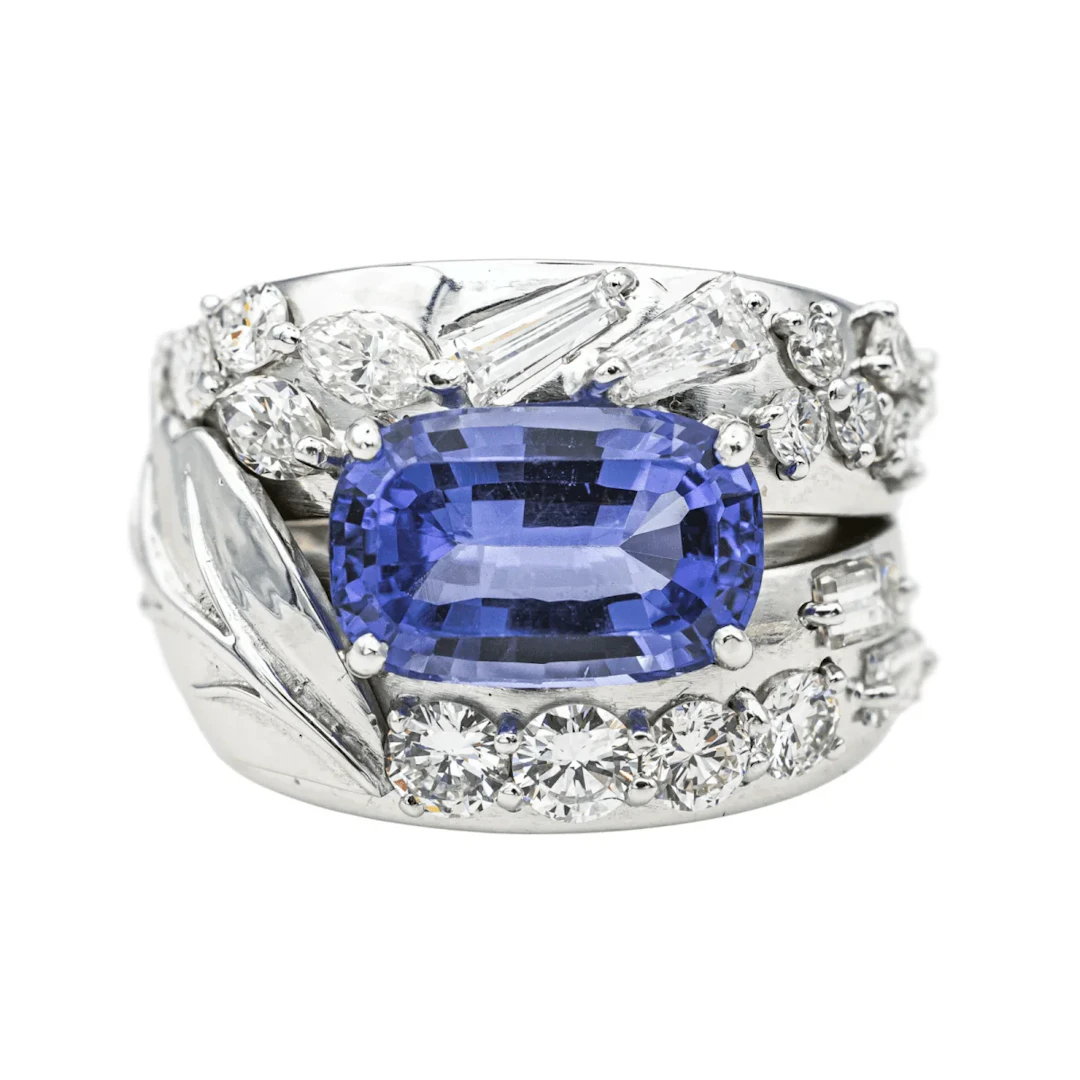 Ring Cocktail in white gold, tanzanite and dia