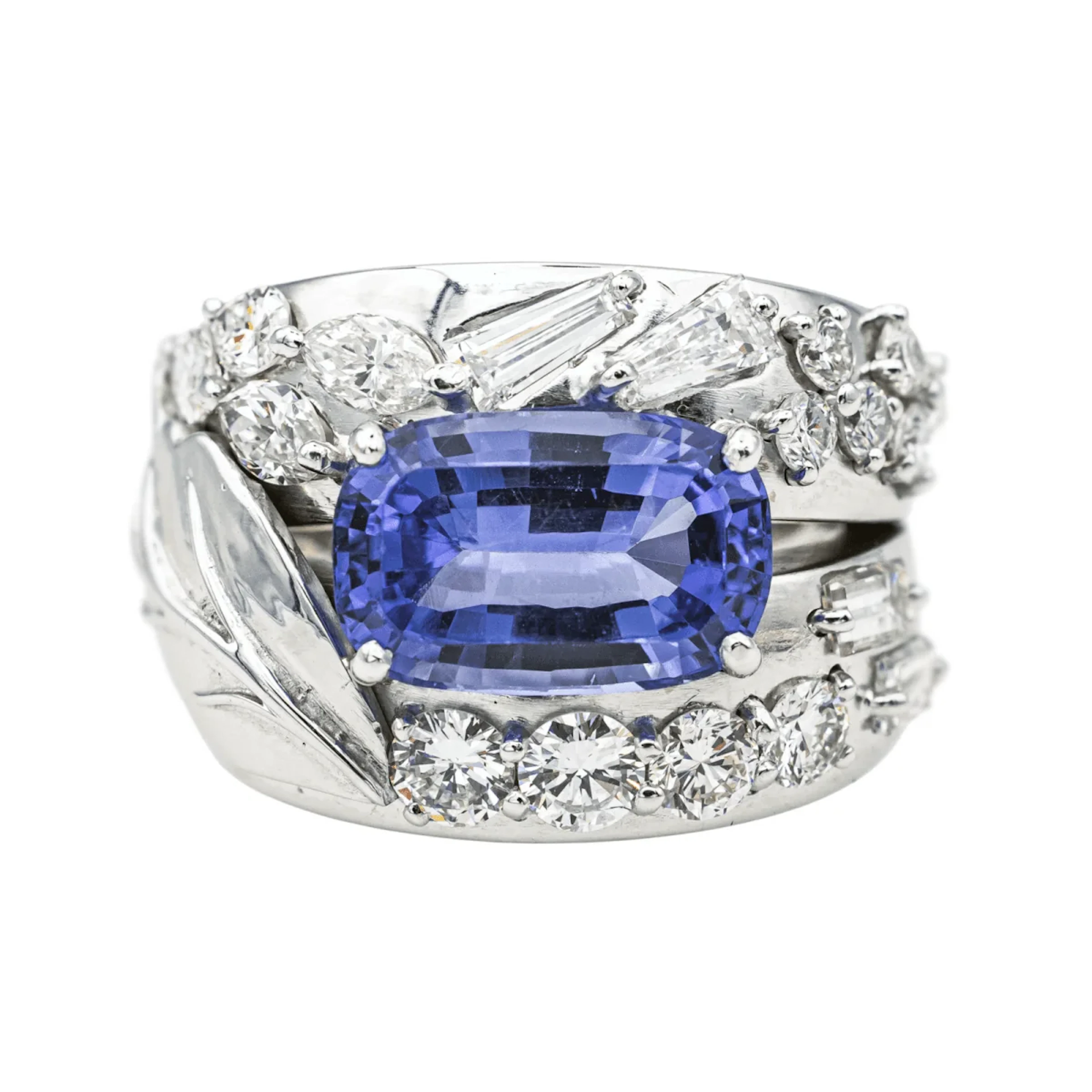 Ring Cocktail in white gold, tanzanite and dia