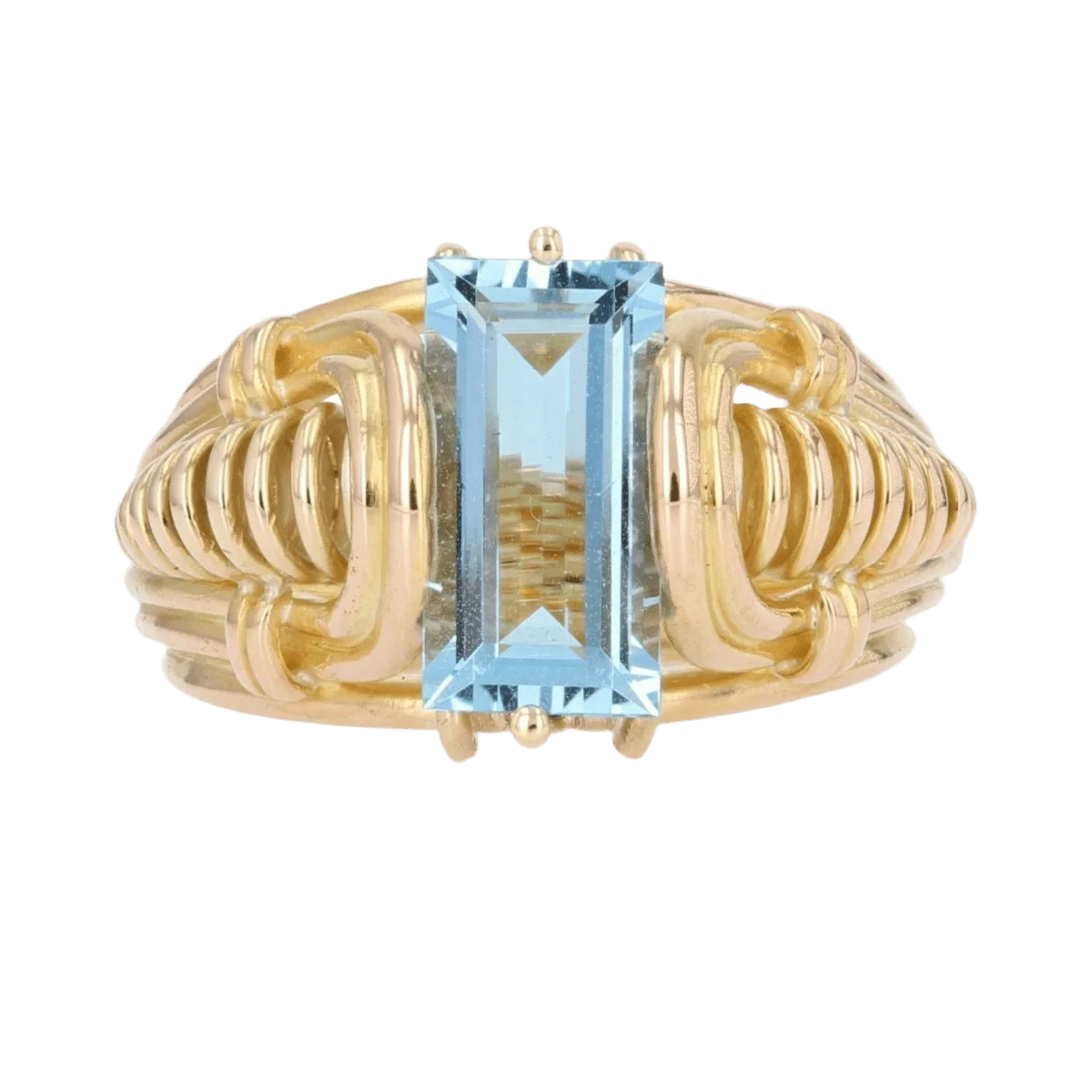 Dome ring in yellow gold and aquamarine