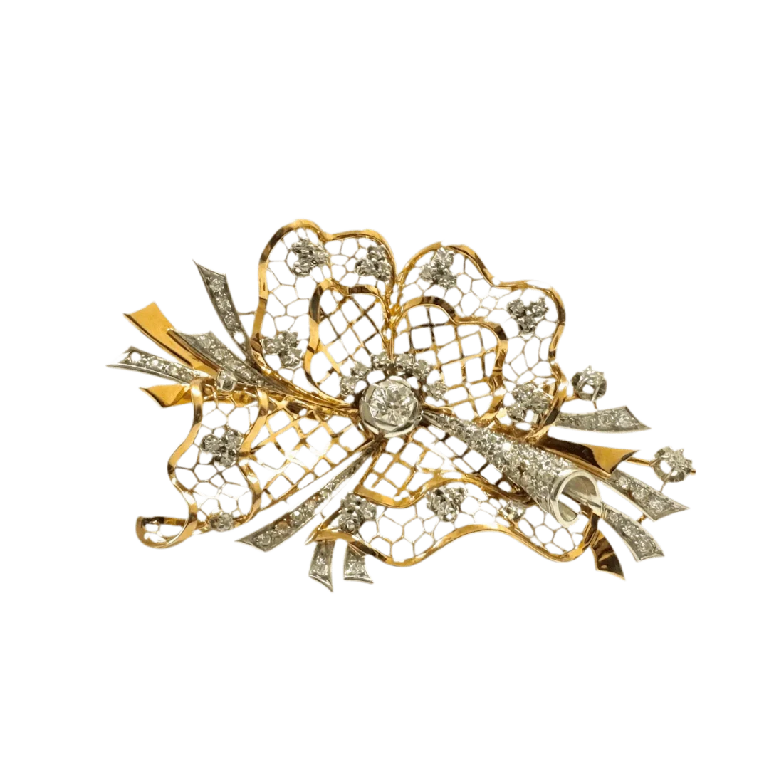 Brooch Clip in yellow gold, paltinium and diamonds
