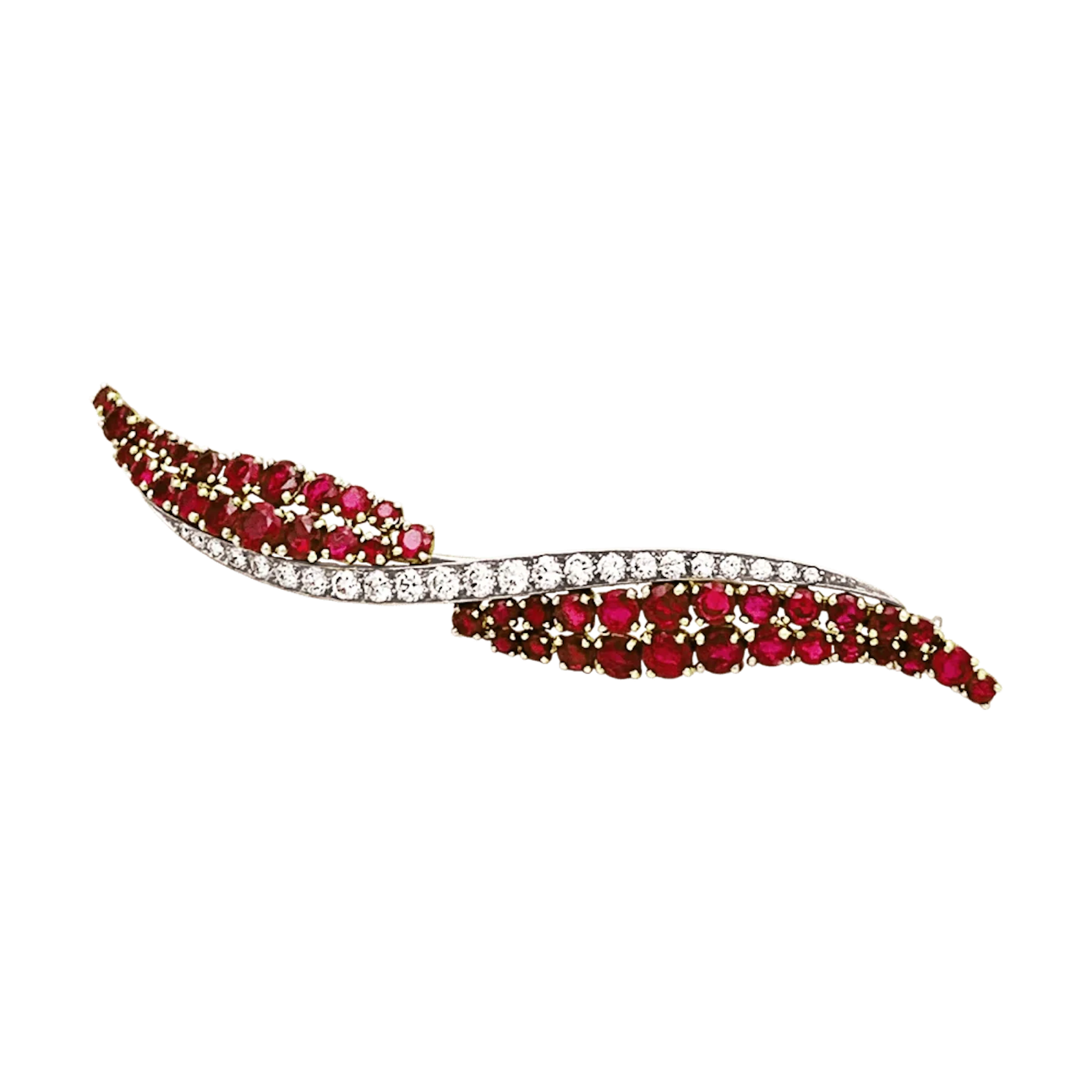 Barrette Brooch in Yellow gold, Platinum, Ruby and Diamonds