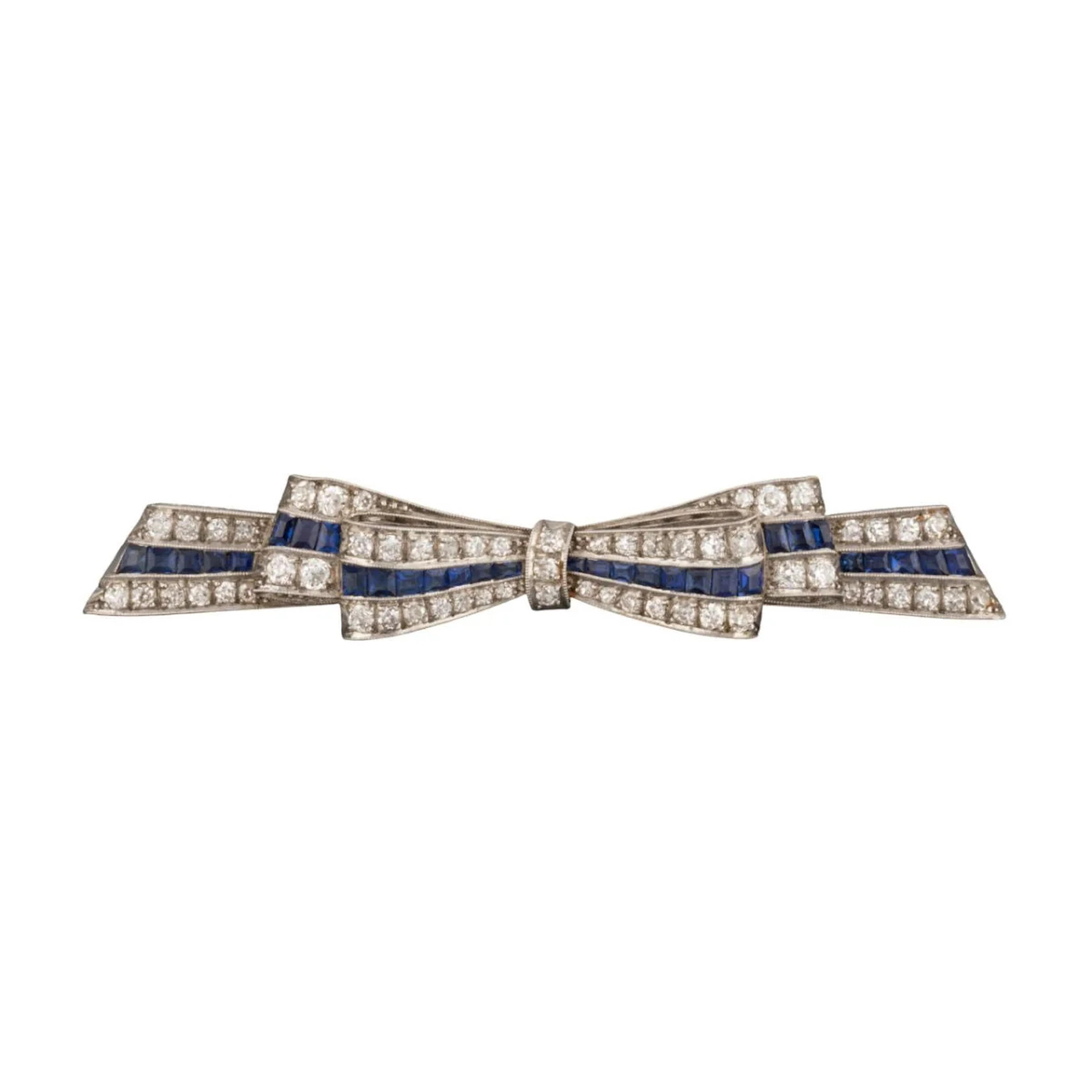 Brooch Barrette Ribbon diamonds and sapphires