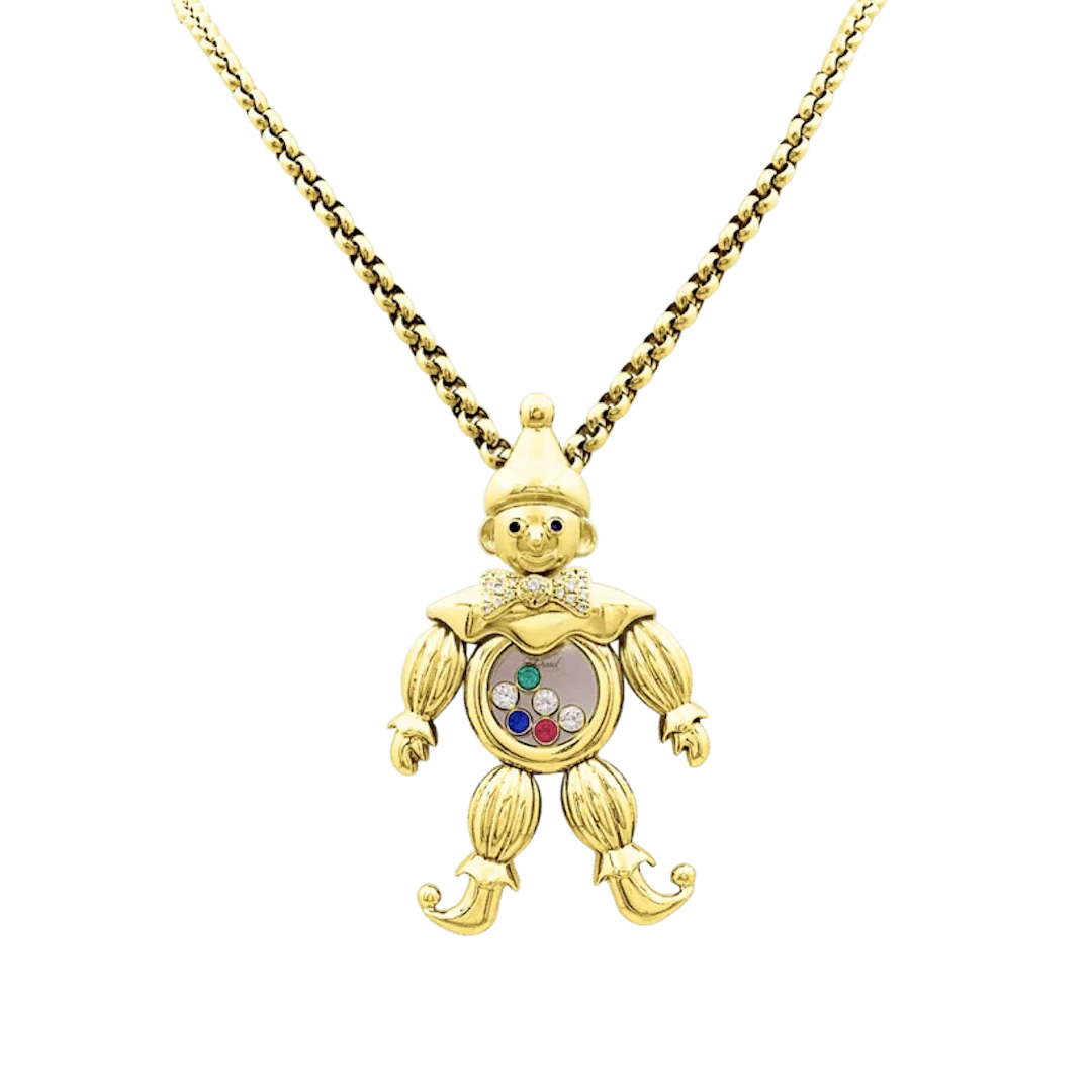 Necklace CHOPARD "Happy Clown" pendant in yellow gold, sapphire, emerald
