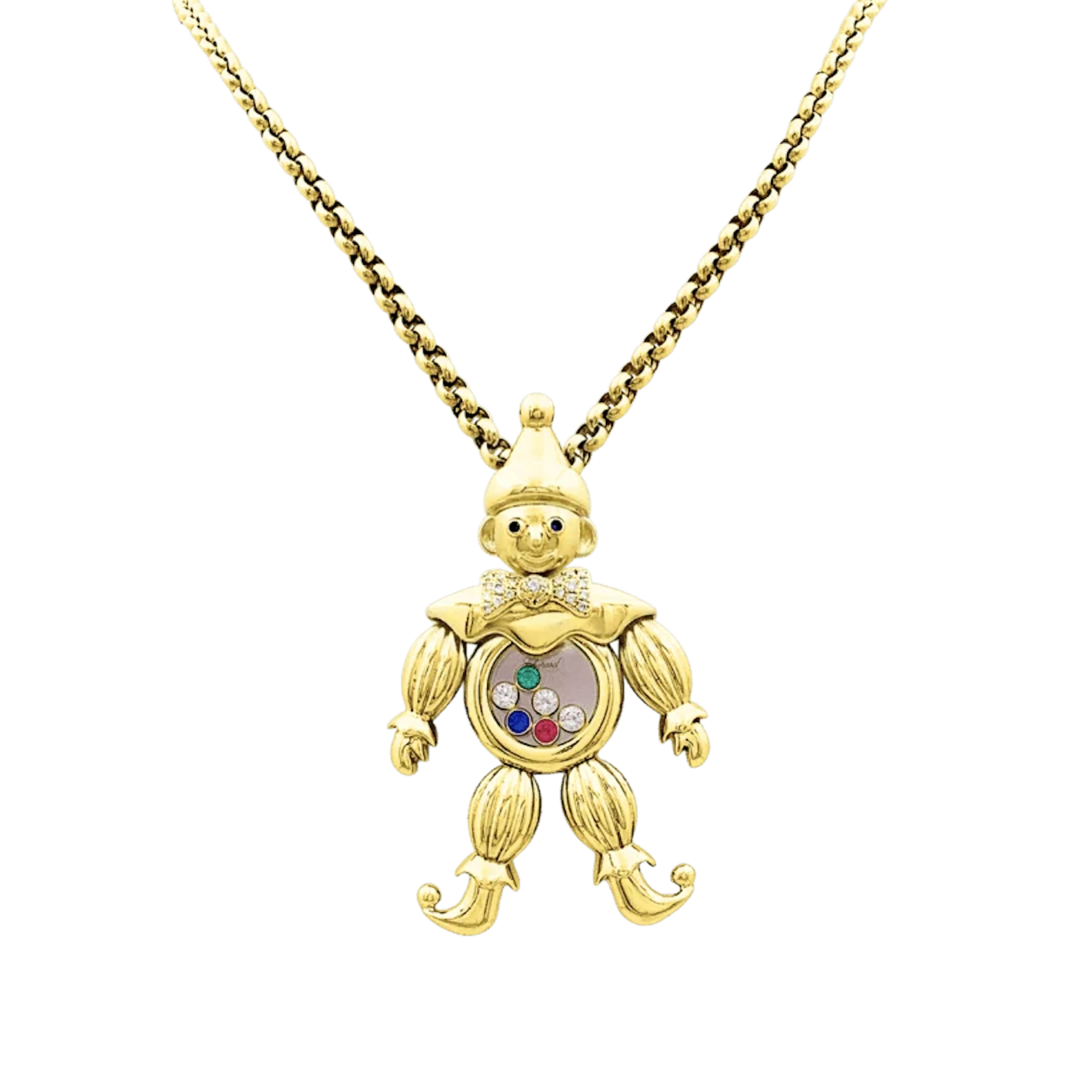 Necklace CHOPARD "Happy Clown" pendant in yellow gold, sapphire, emerald