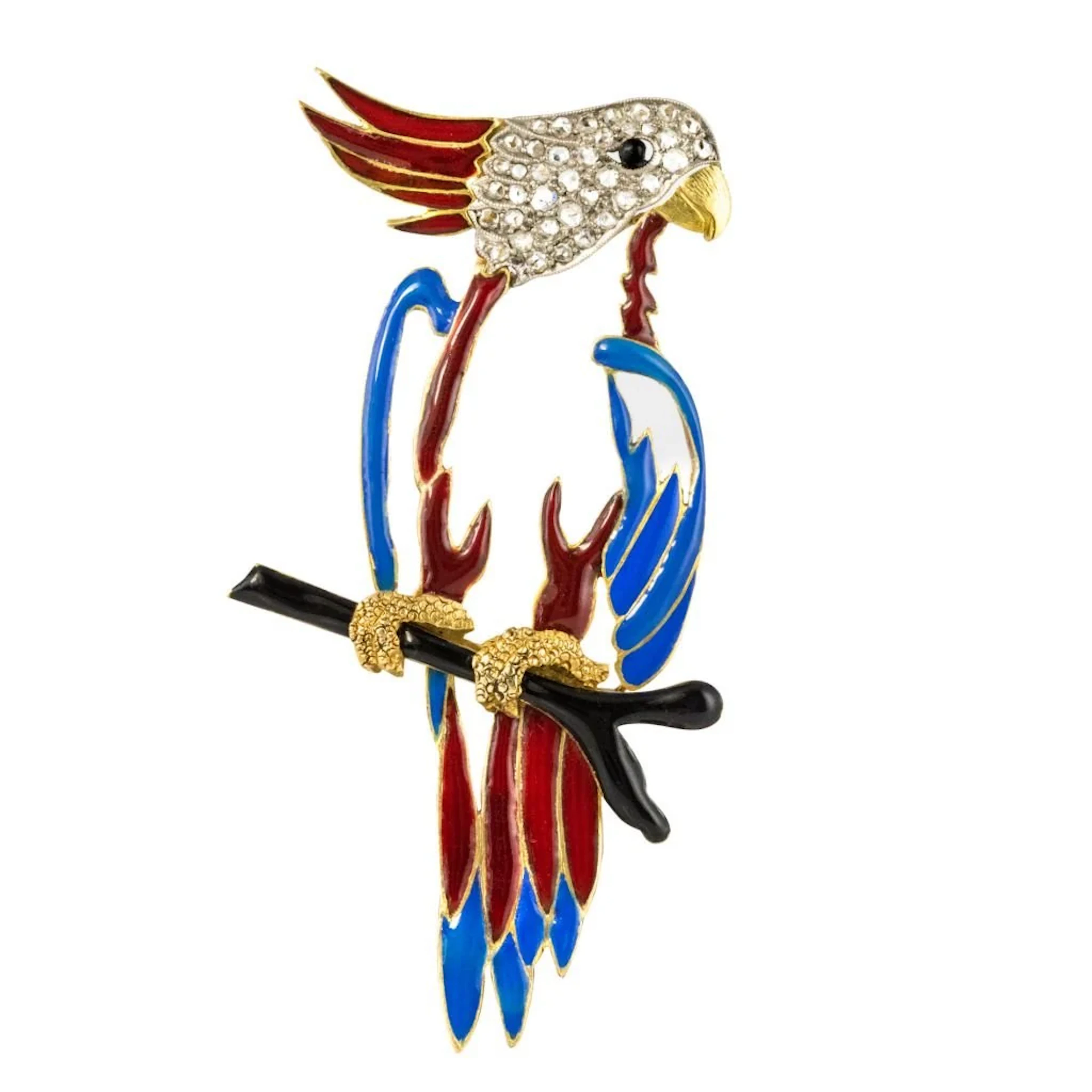 Brooch Pin in yellow gold, enamel and diamonds
