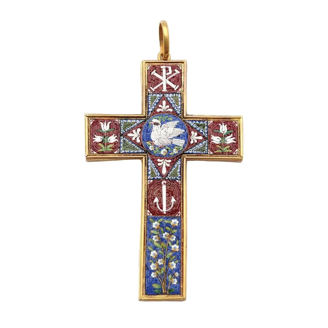 Pendant in yellow gold and mosaics