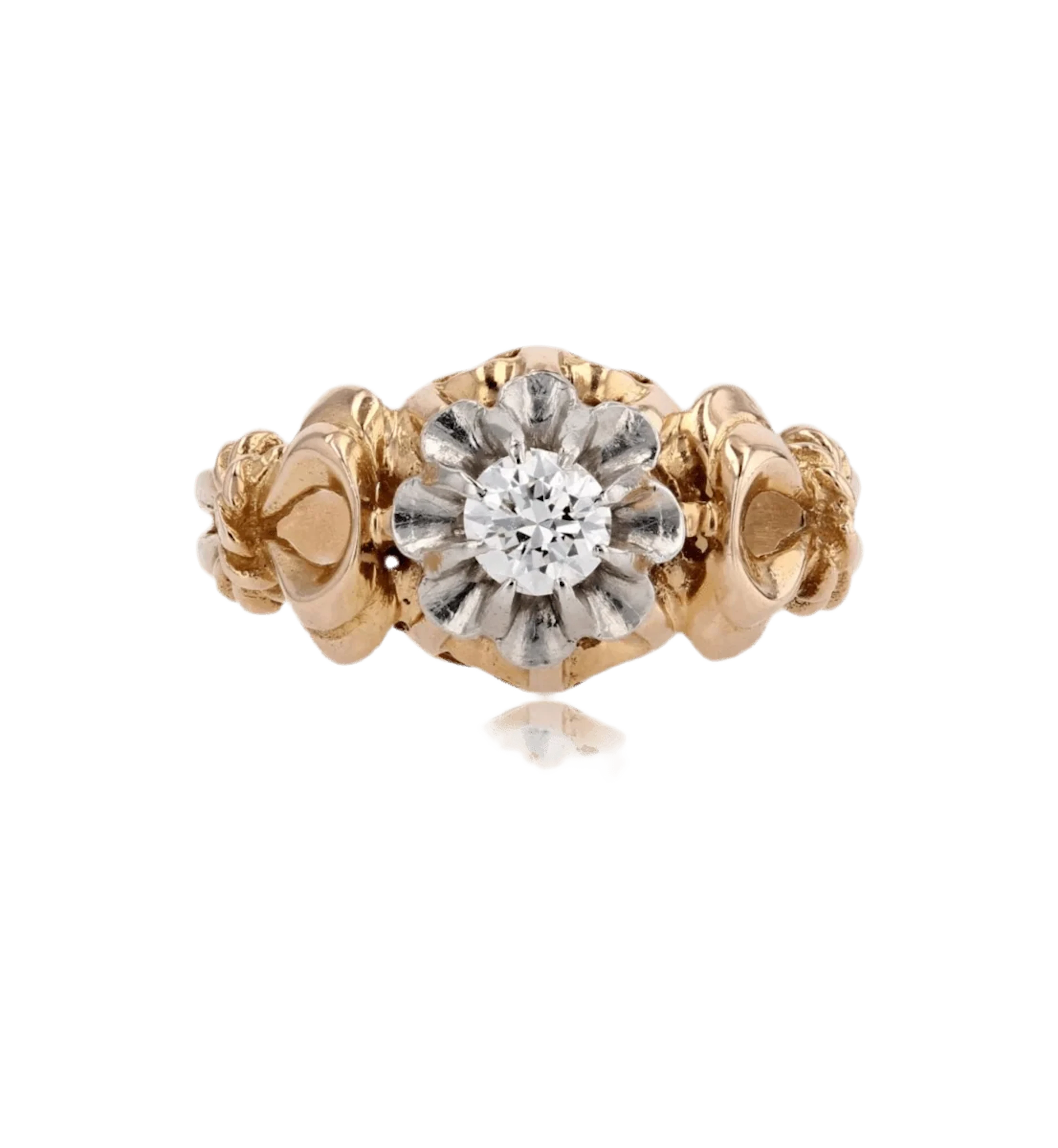 Solitaire ring in yellow gold, platinum and diamond