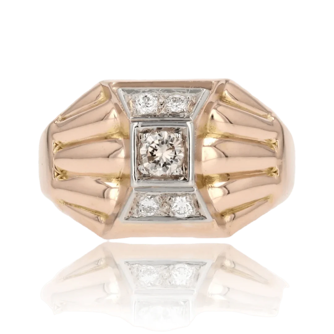Dome ring in pink gold and diamonds