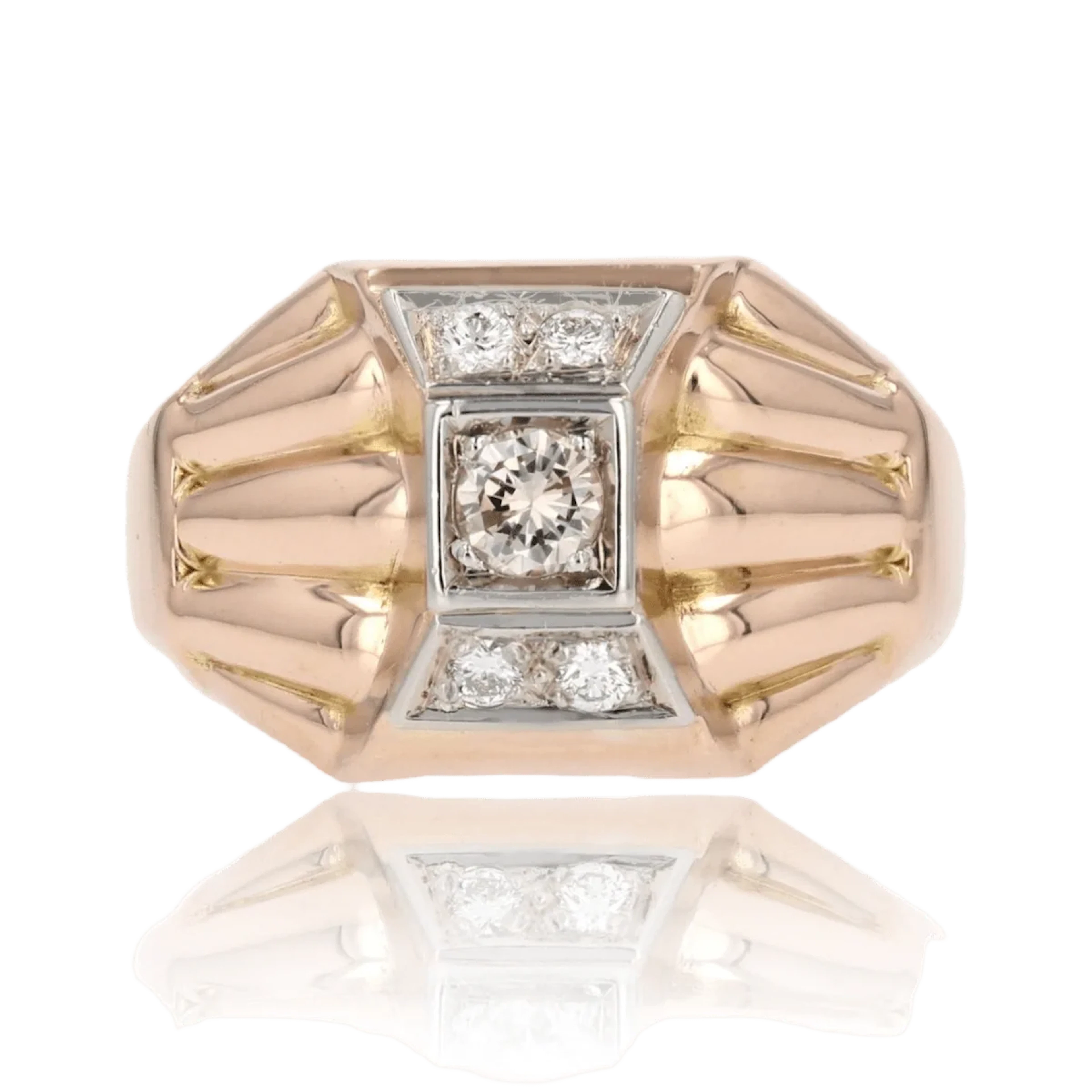 Dome ring in pink gold and diamonds