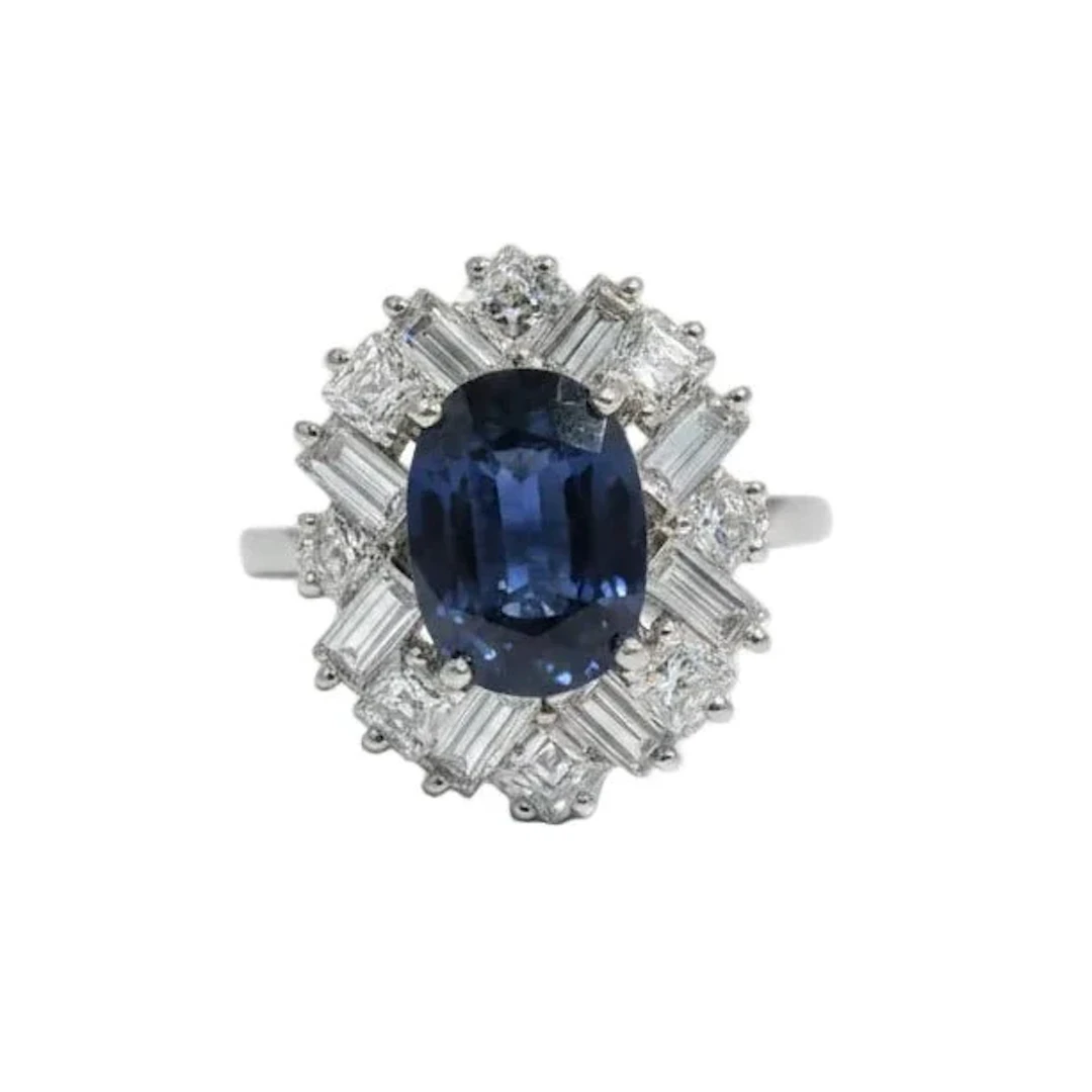 Cocktail Ring in White Gold, Sapphire, and Diamonds