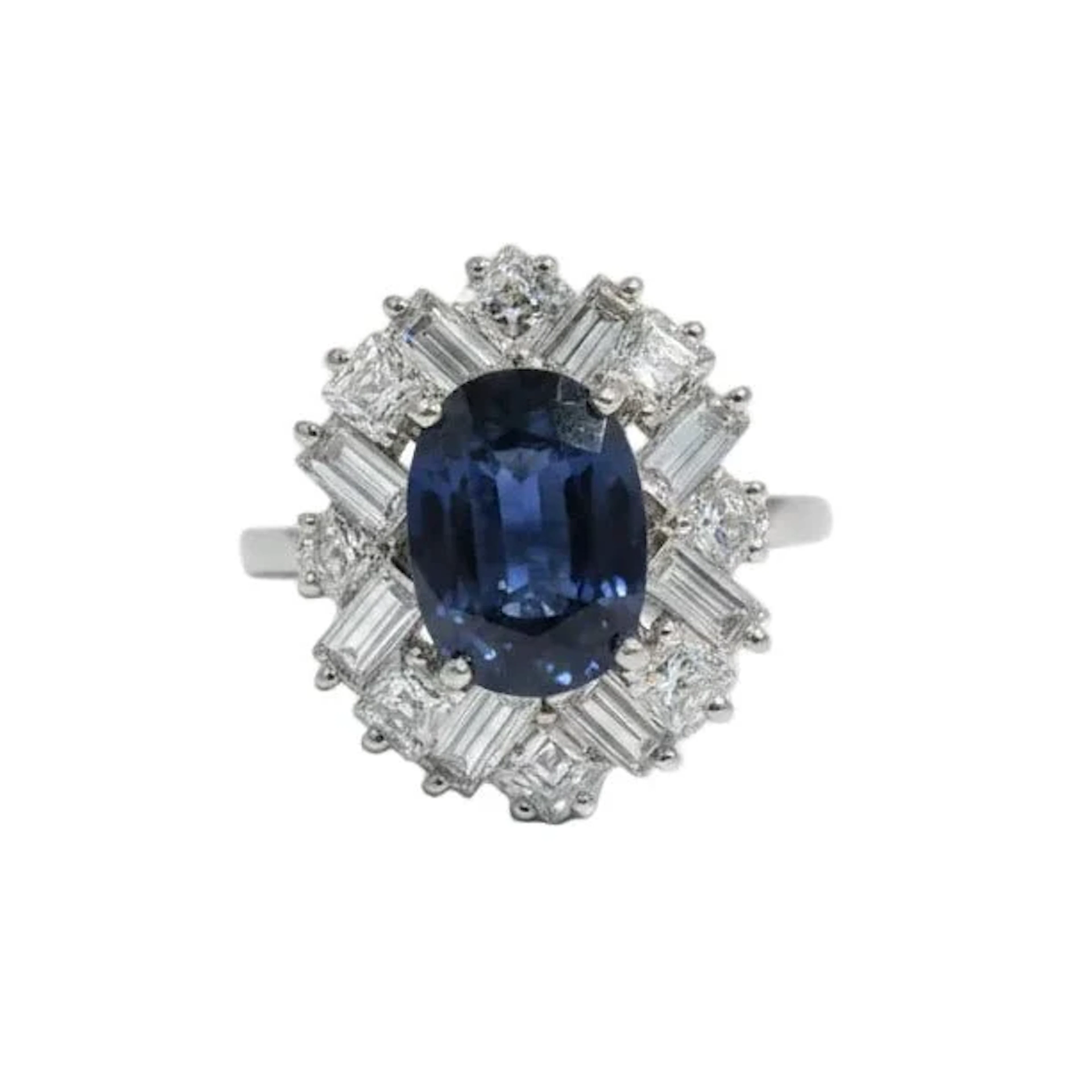 Cocktail Ring in White Gold, Sapphire, and Diamonds