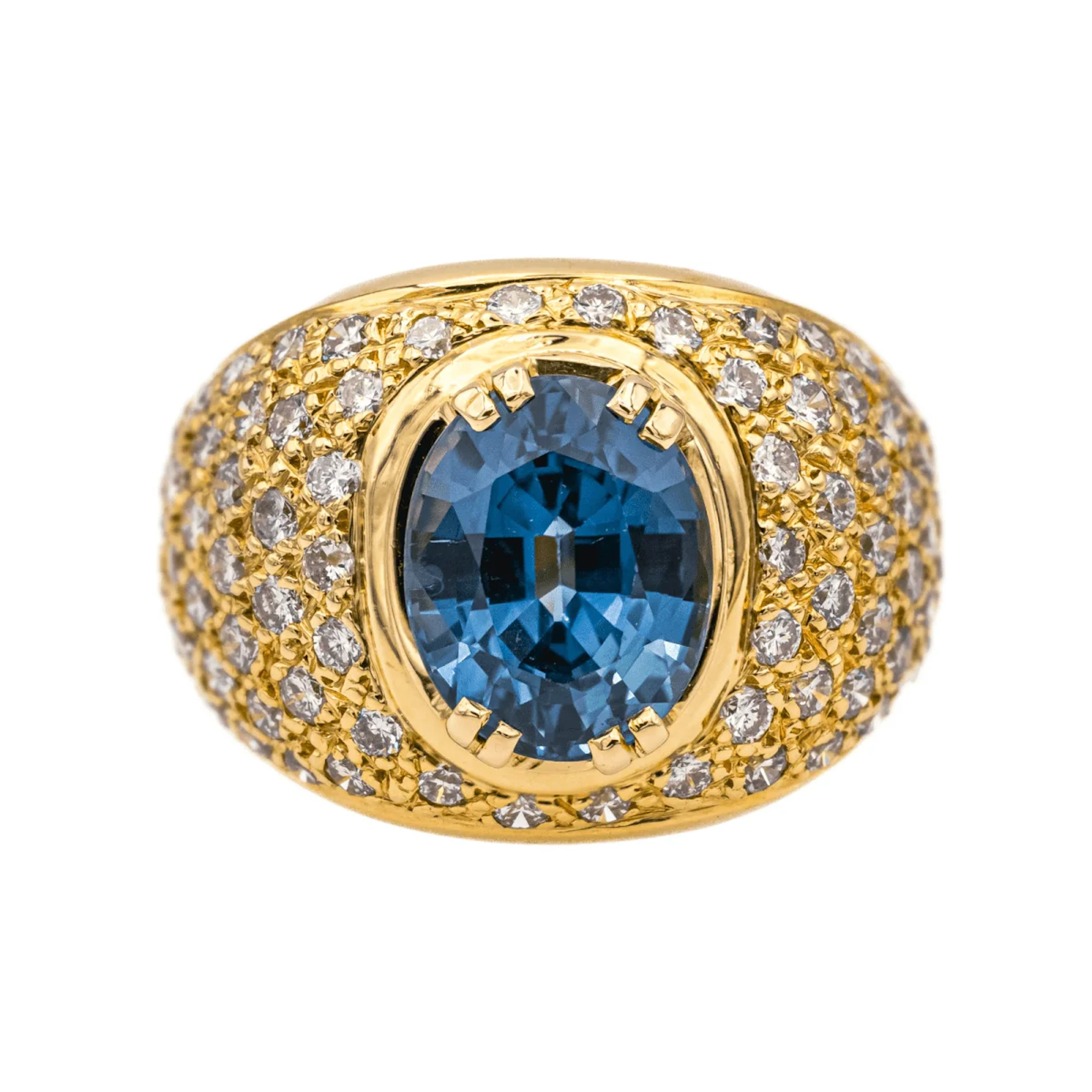 Bague en or jaune, saphir et diamants