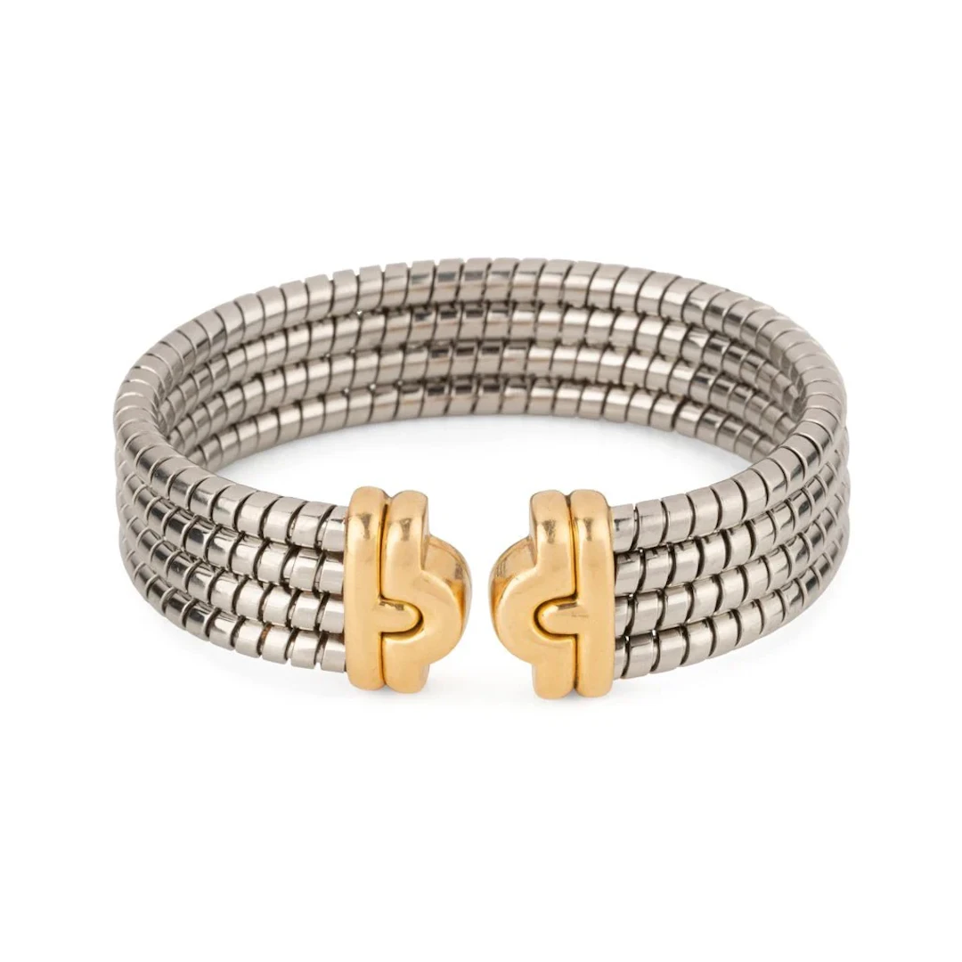 BULGARI “Parentesi” bangle bracelet in yellow gold and steel