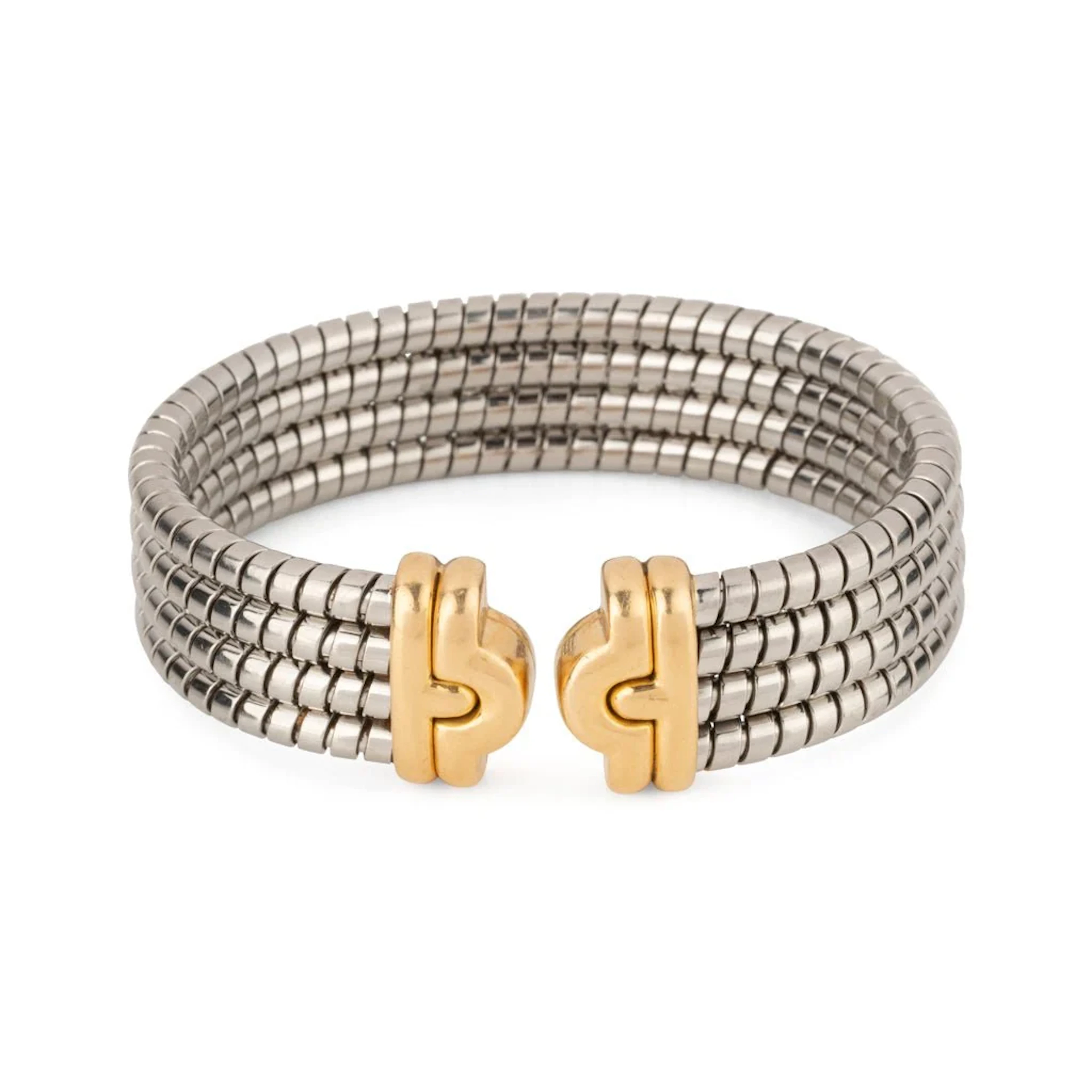 BULGARI “Parentesi” bangle bracelet in yellow gold and steel