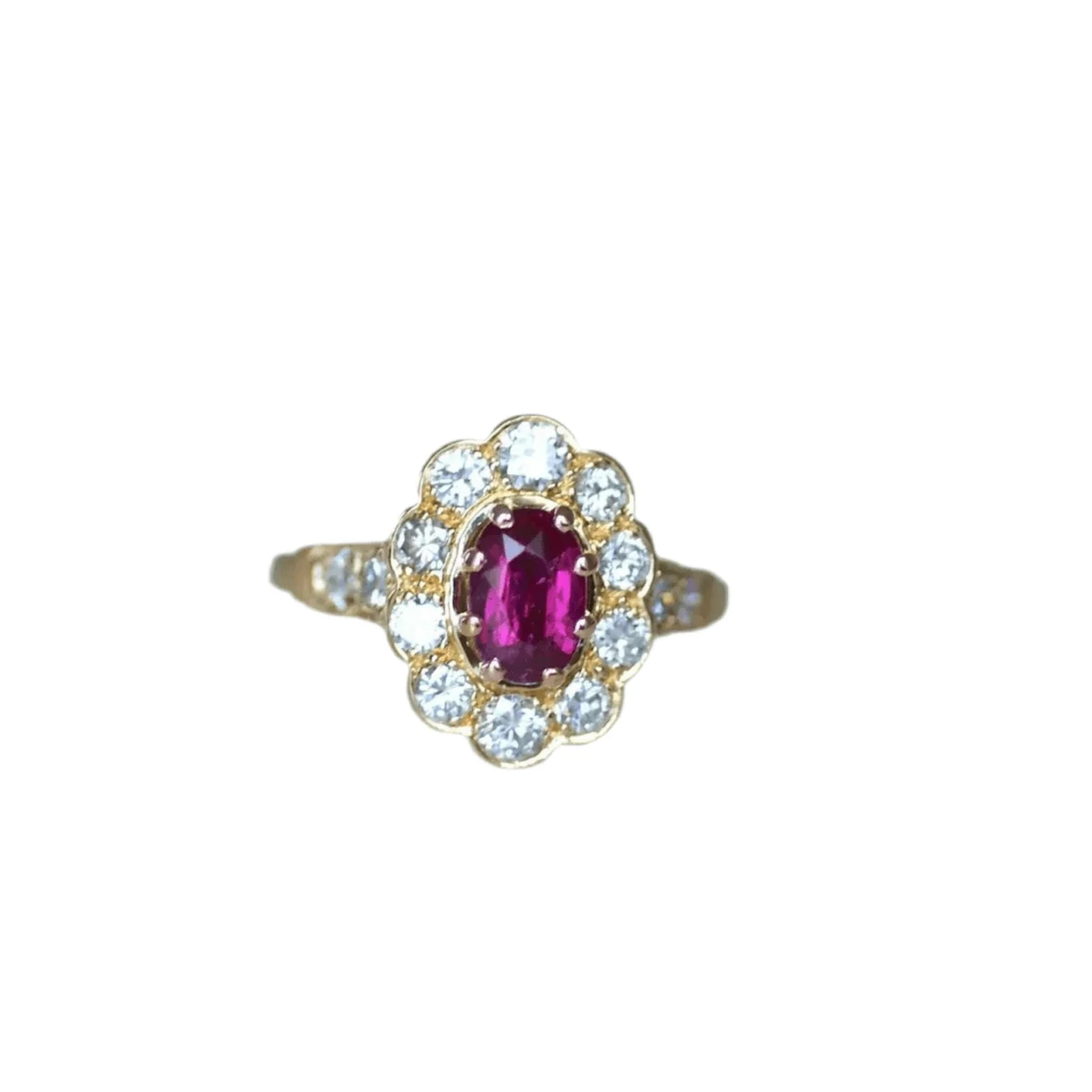 Ring Marguerite en yellow gold, ruby and diamonds