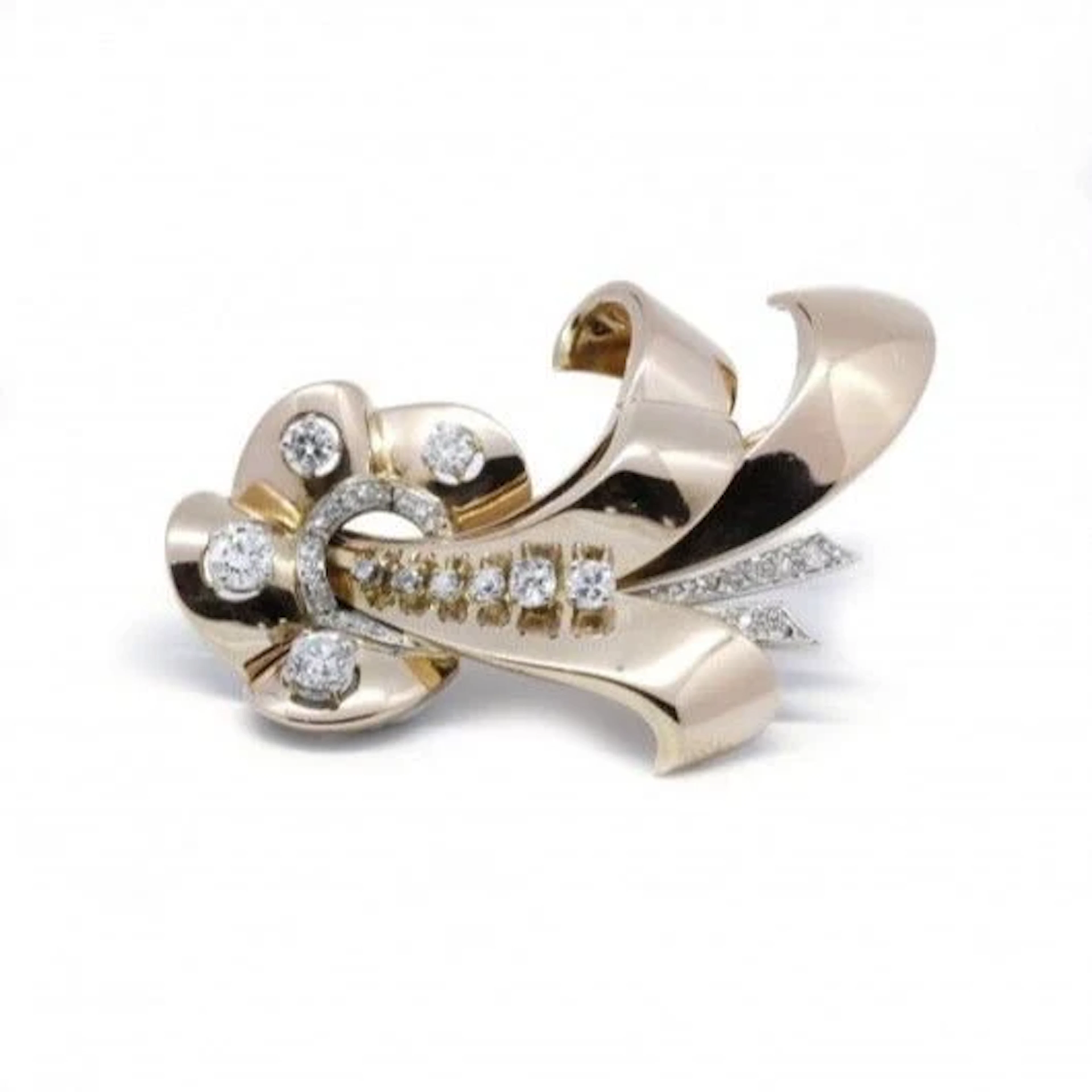 Yellow Gold and Diamond Ribbon Brooch