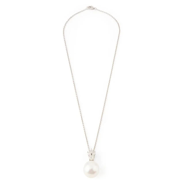 Collier Pendentif en or blanc, perle et diamants