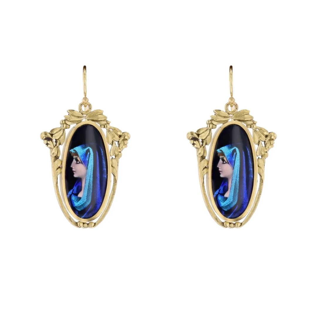 Yellow Gold and Enamel Drop Earrings