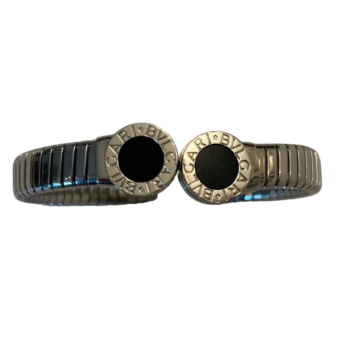 BULGARI "Bvlgari Bvlgari" Bangle Bracelet in Stainless Steel and Onyx