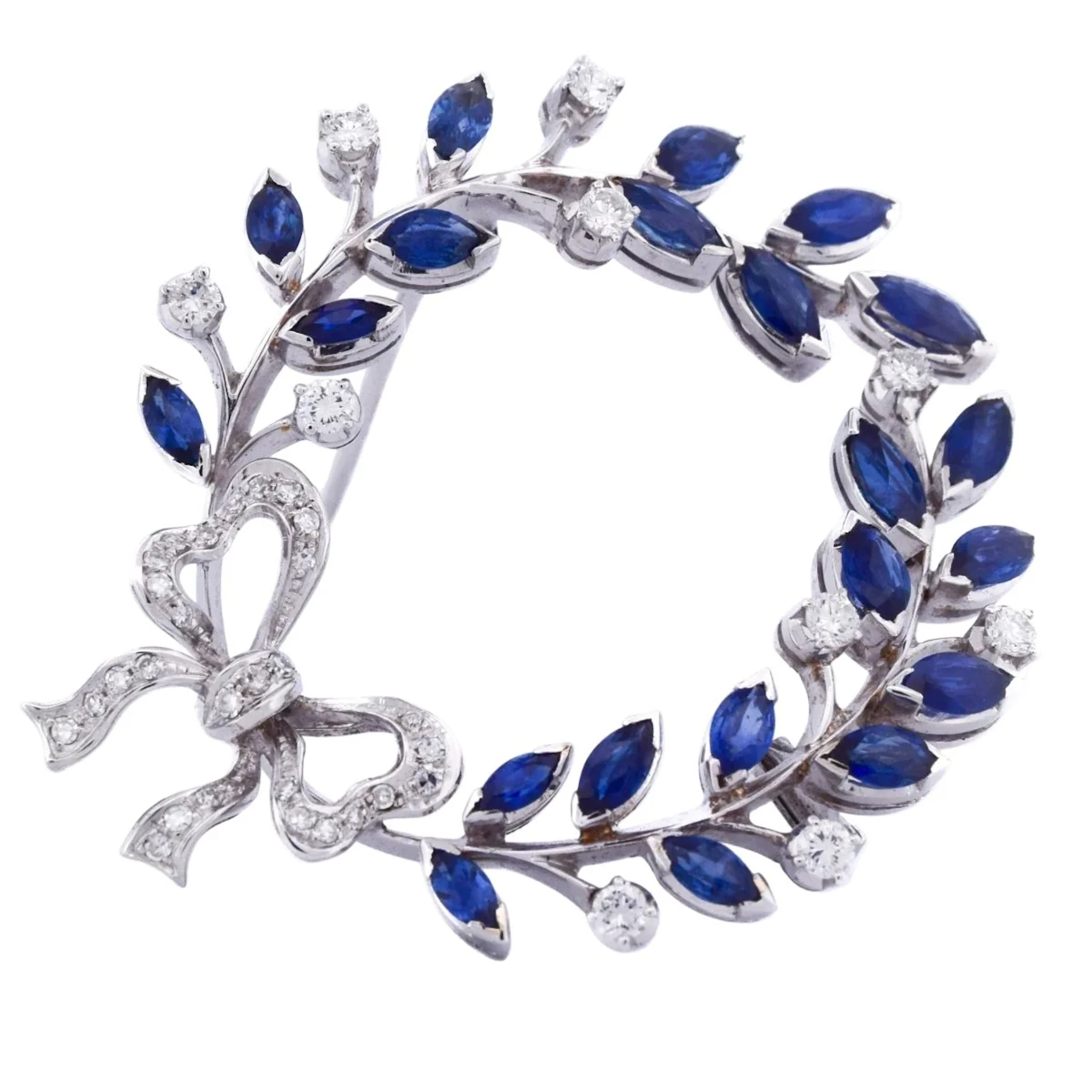 Brooch Pin in white gold, sapphires and diamonds