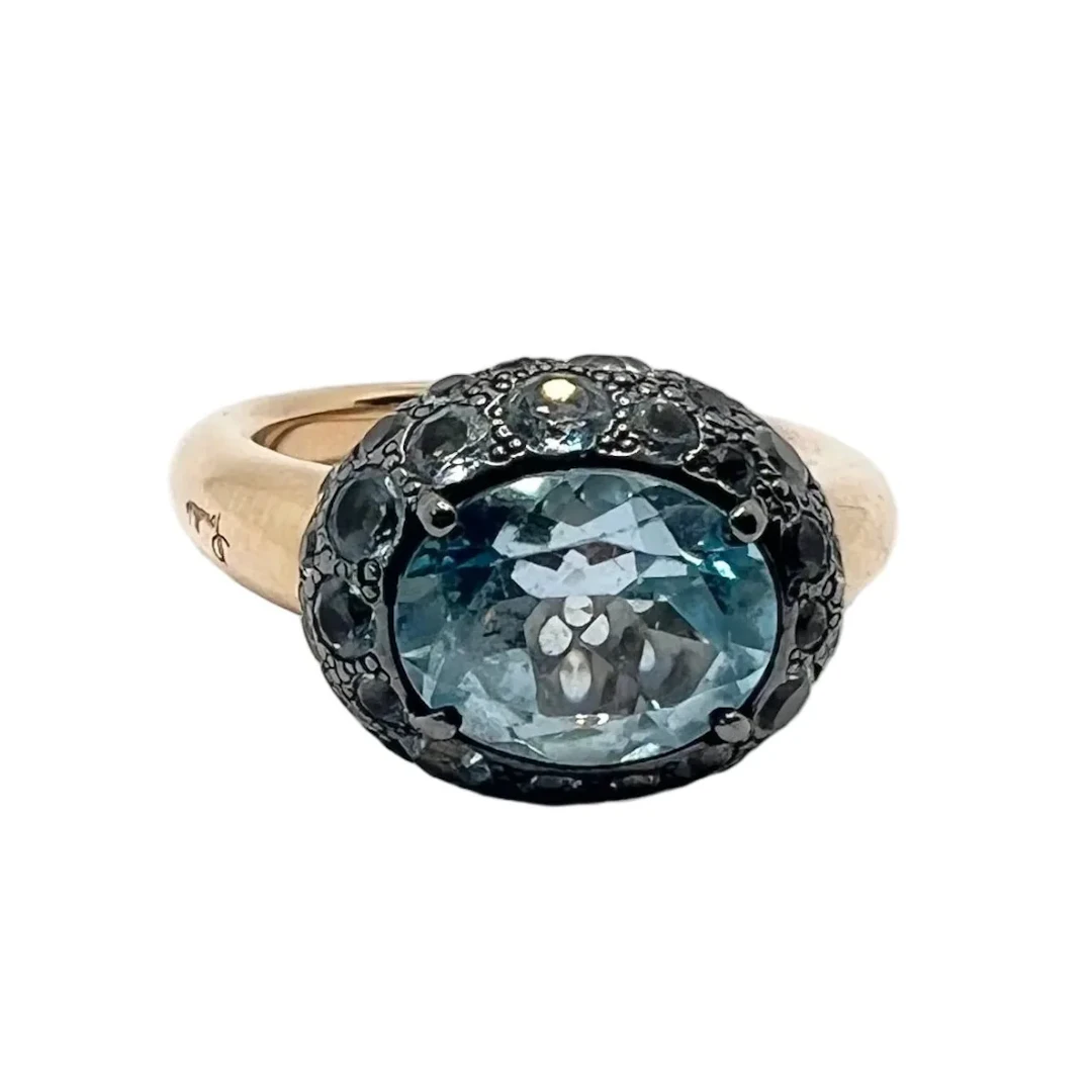 POMELLATO ring in rose gold, silver, Topaz, and Aquamarine