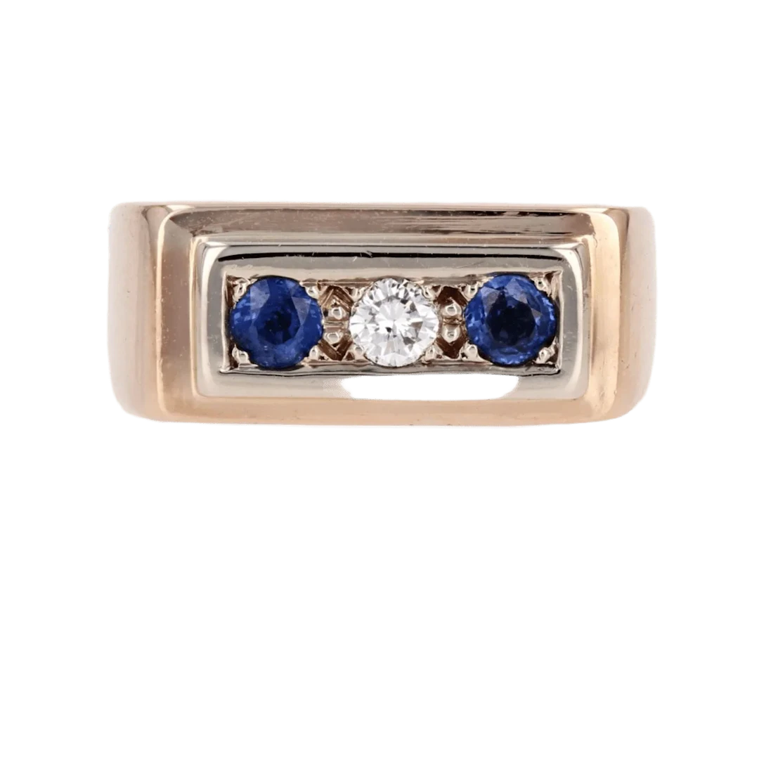 Signet ring in rose gold, sapphires and diamond