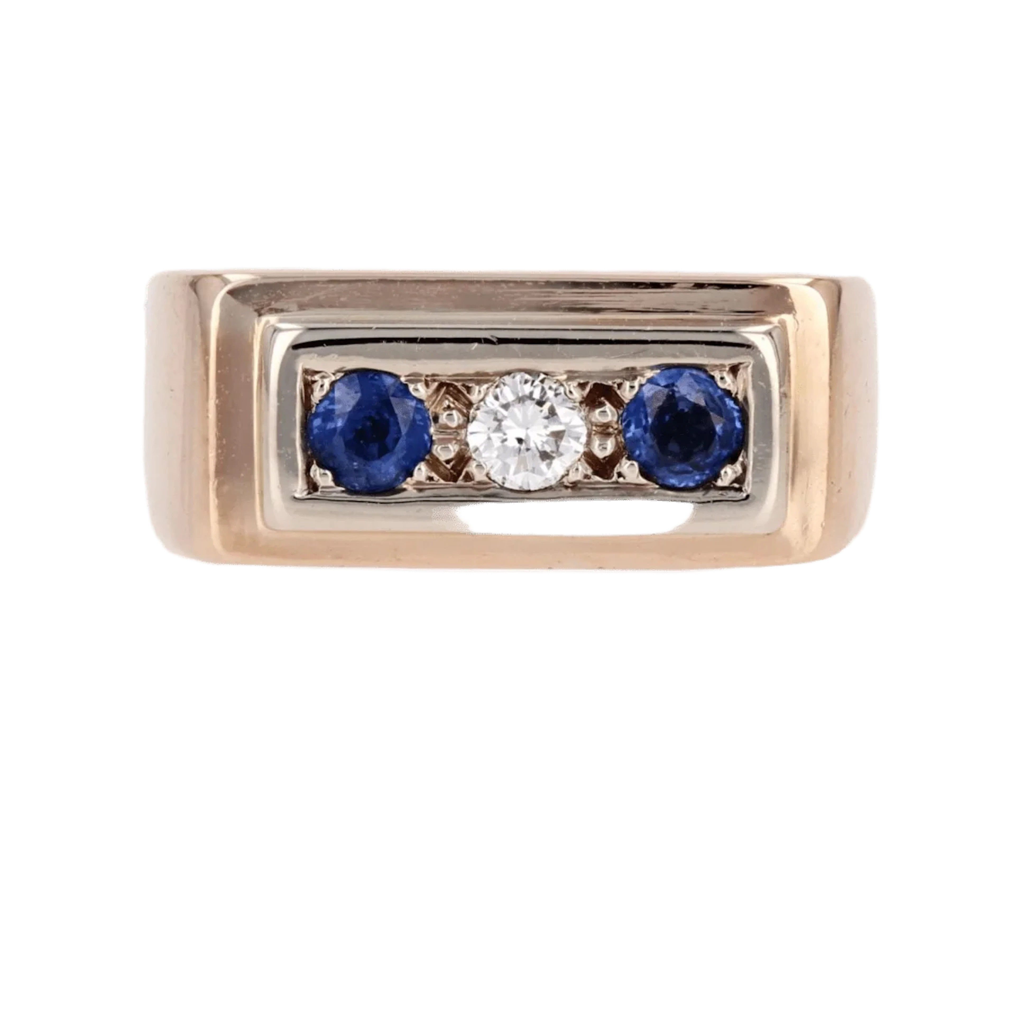Signet ring in rose gold, sapphires and diamond