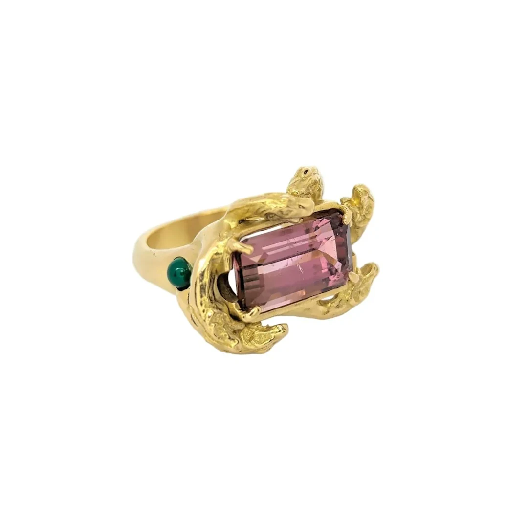 Yellow Gold Animal-Print Ring with Tourmaline