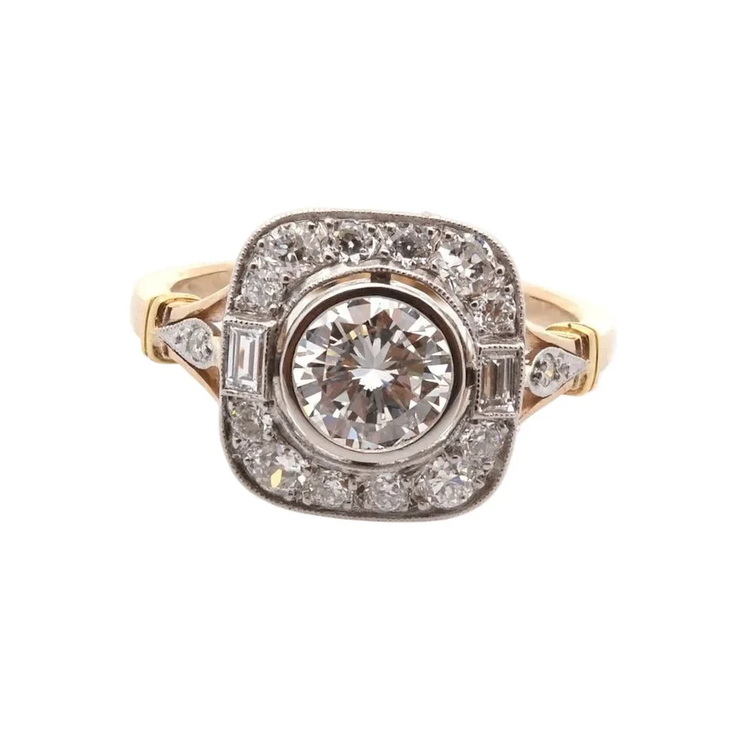 Pompadour ring in yellow gold, platinum and diamonds