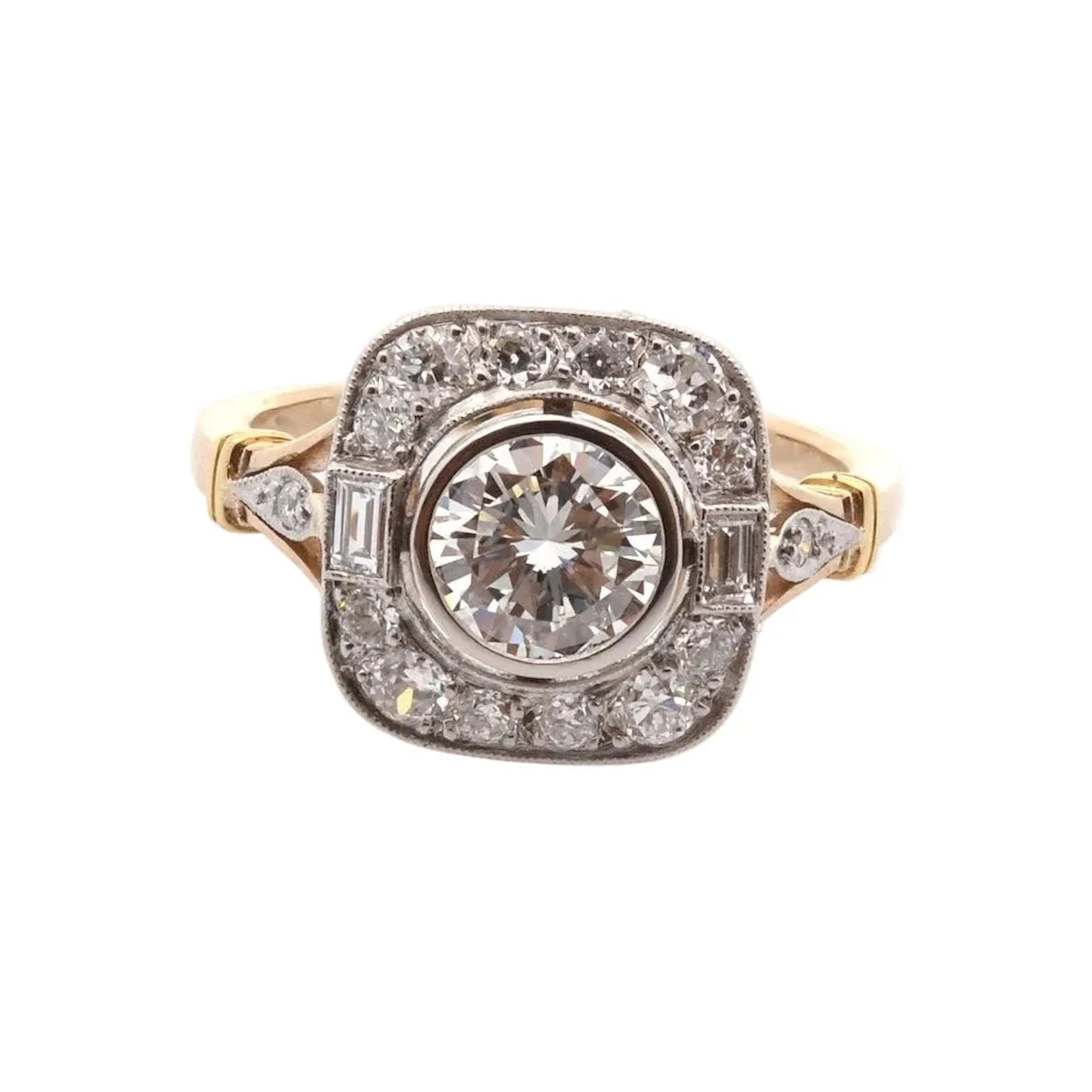 Pompadour ring in yellow gold, platinum and diamonds