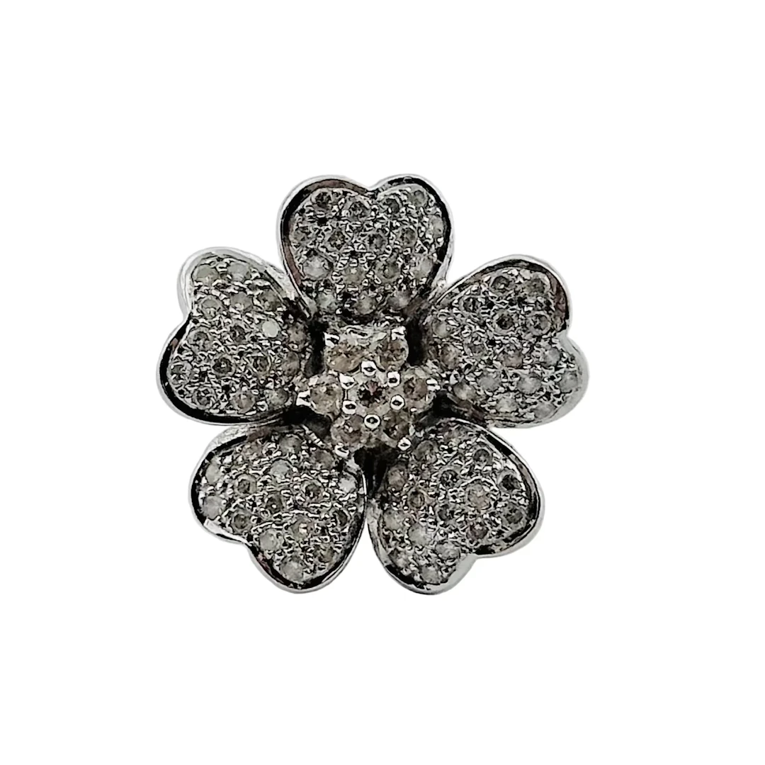 White Gold Flower Ring with Diamonds