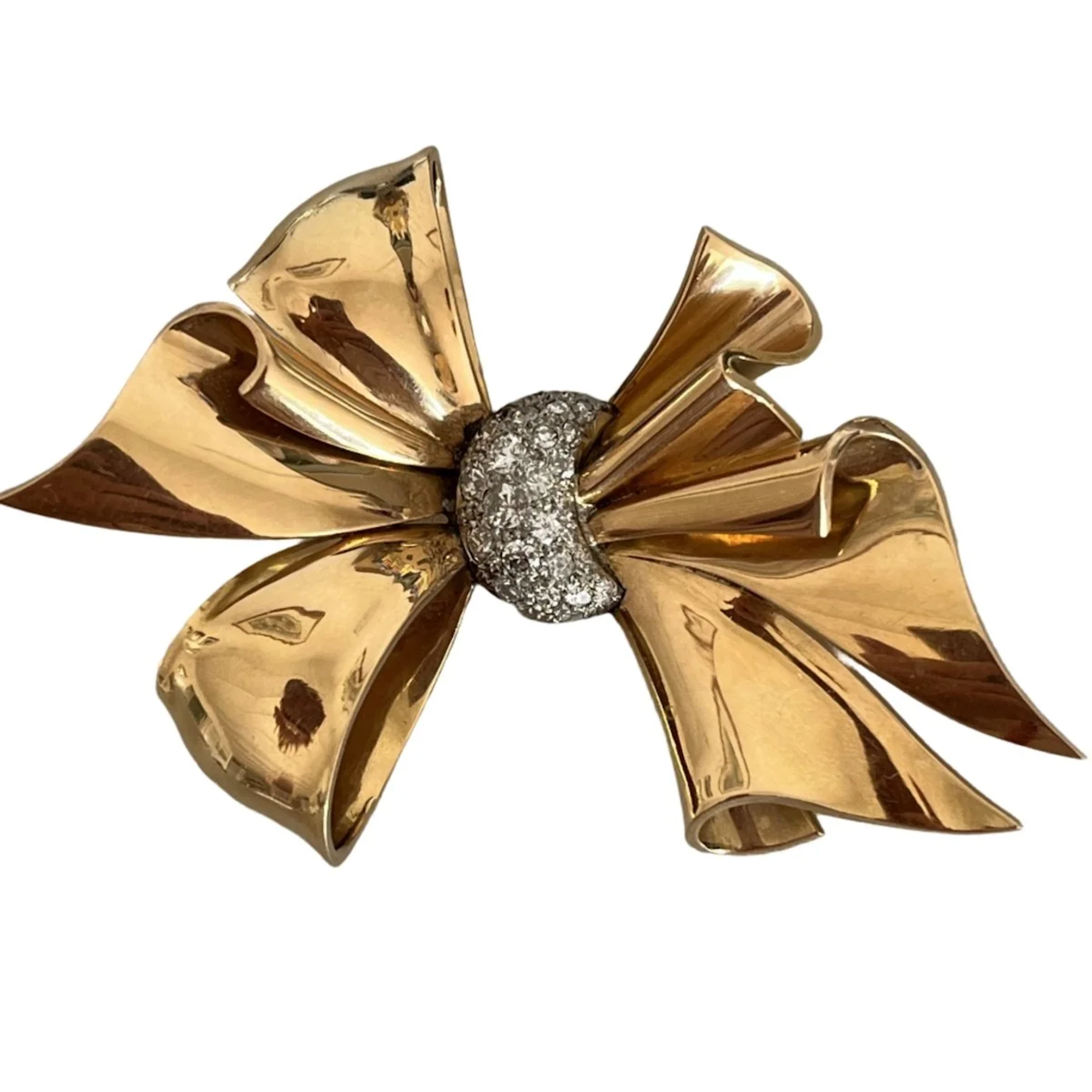 6400 - Yellow Gold Diamond Knot Brooch, 1940s