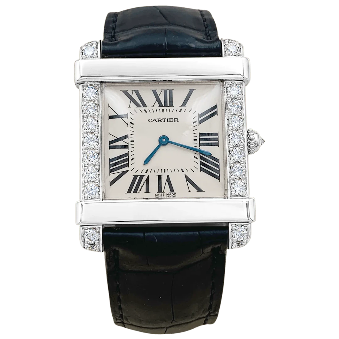 CARTIER "Tank Chinoise" watch in white gold, Platinum, leather, steel