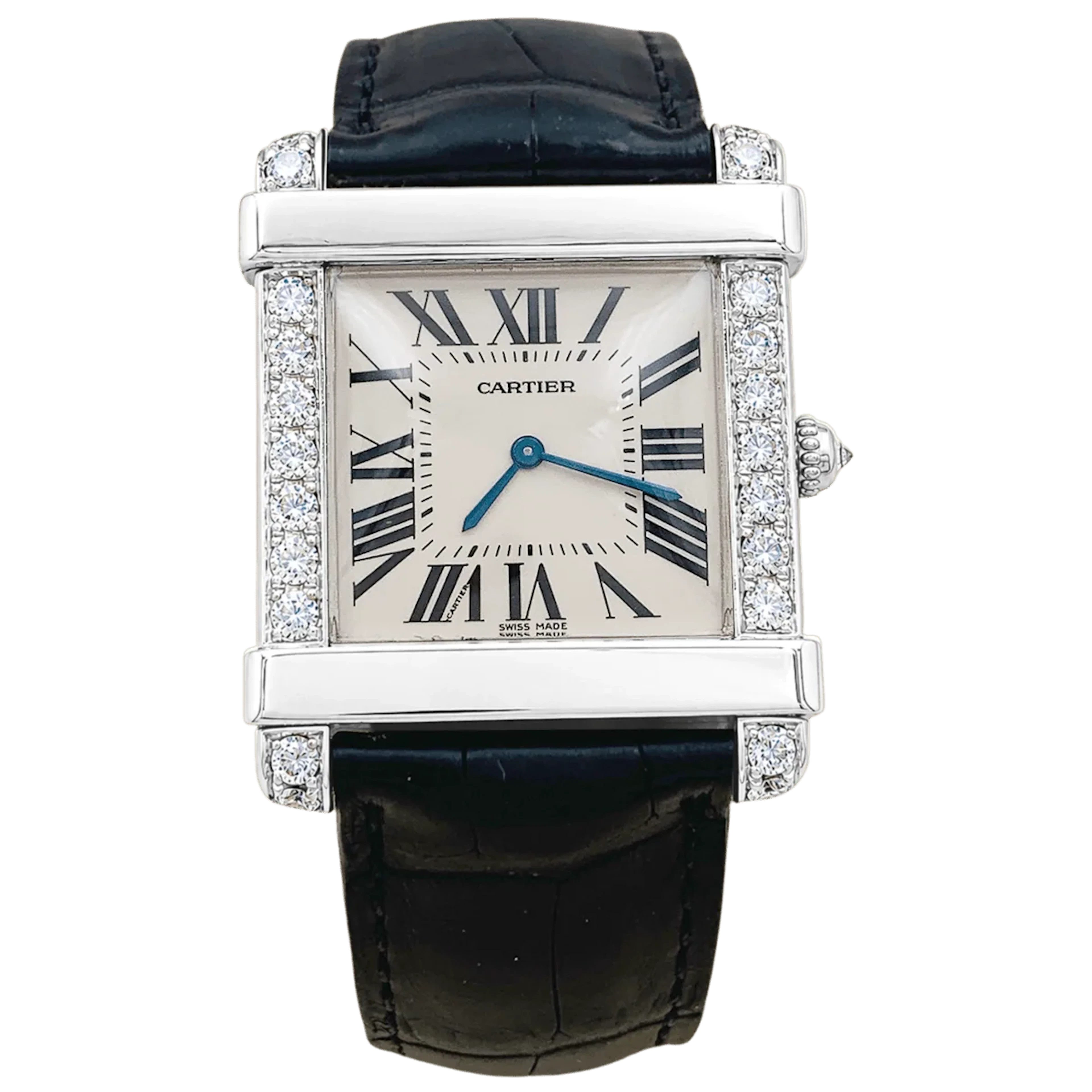 CARTIER "Tank Chinoise" watch in white gold, Platinum, leather, steel