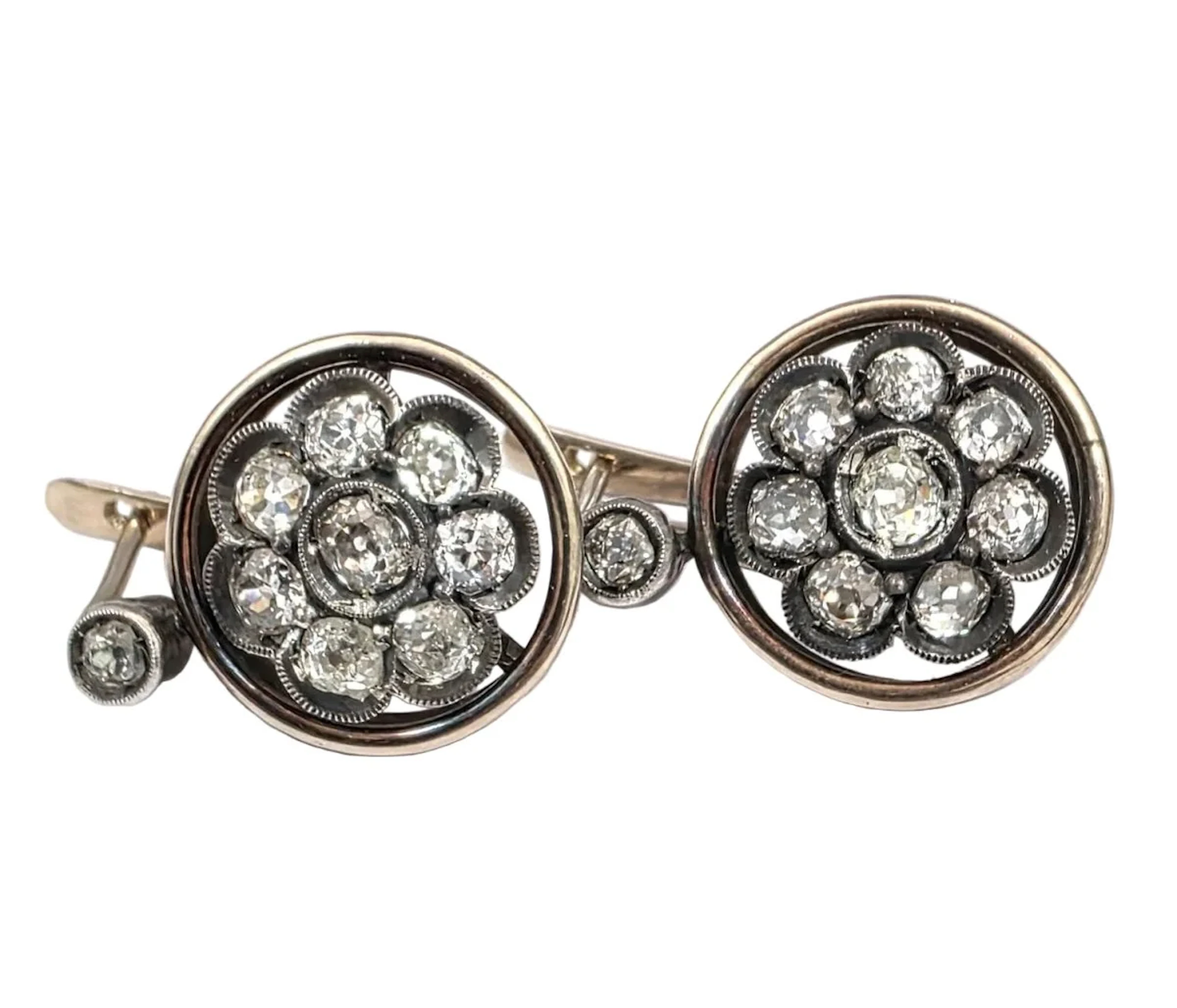 Yellow Gold, Silver, and Diamond Lever-back Earrings