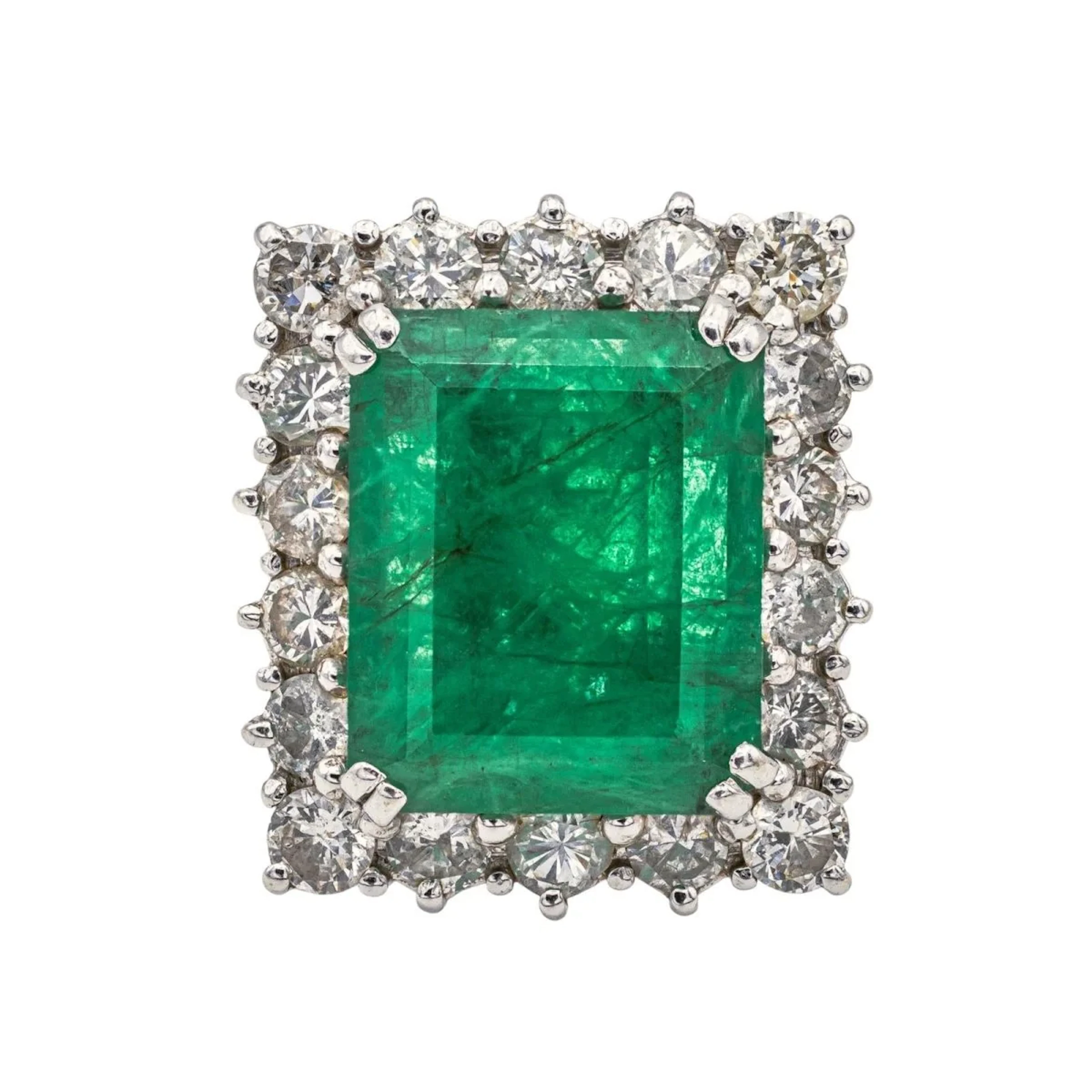 Bague en or blanc, émeraude et diamants