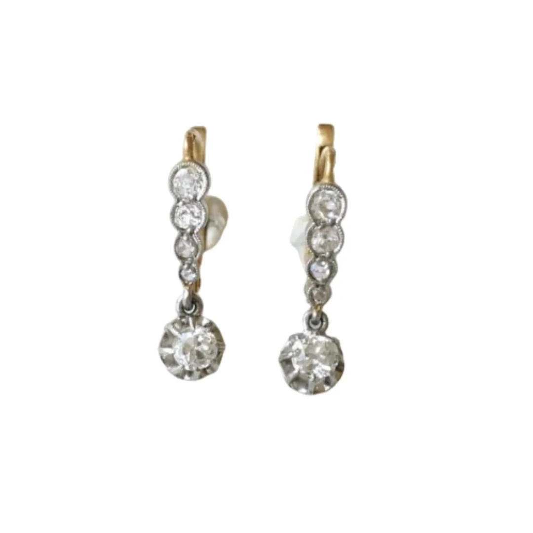Earrings Sleepers in yellow gold, paltinium and diamonds