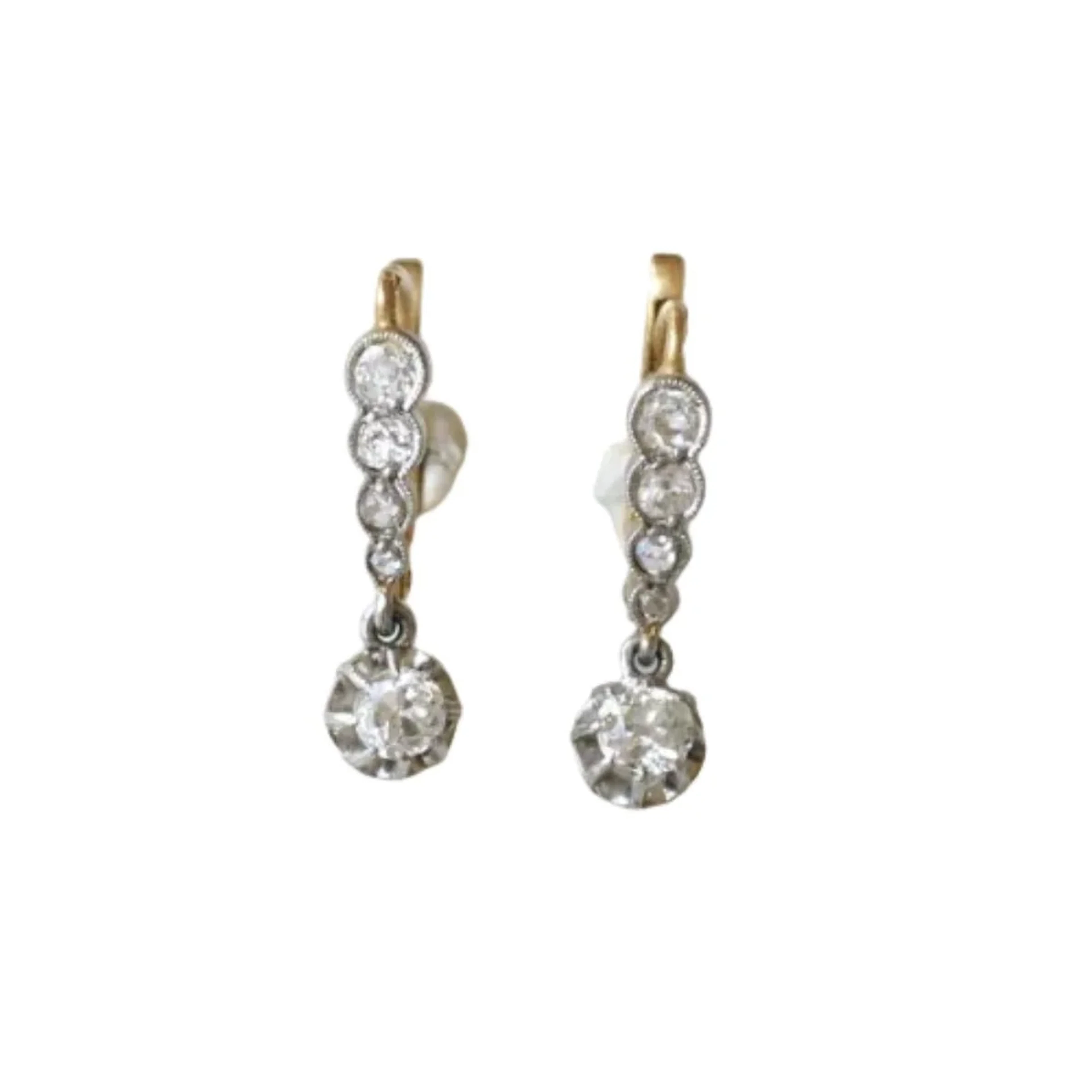 Earrings Sleepers in yellow gold, paltinium and diamonds