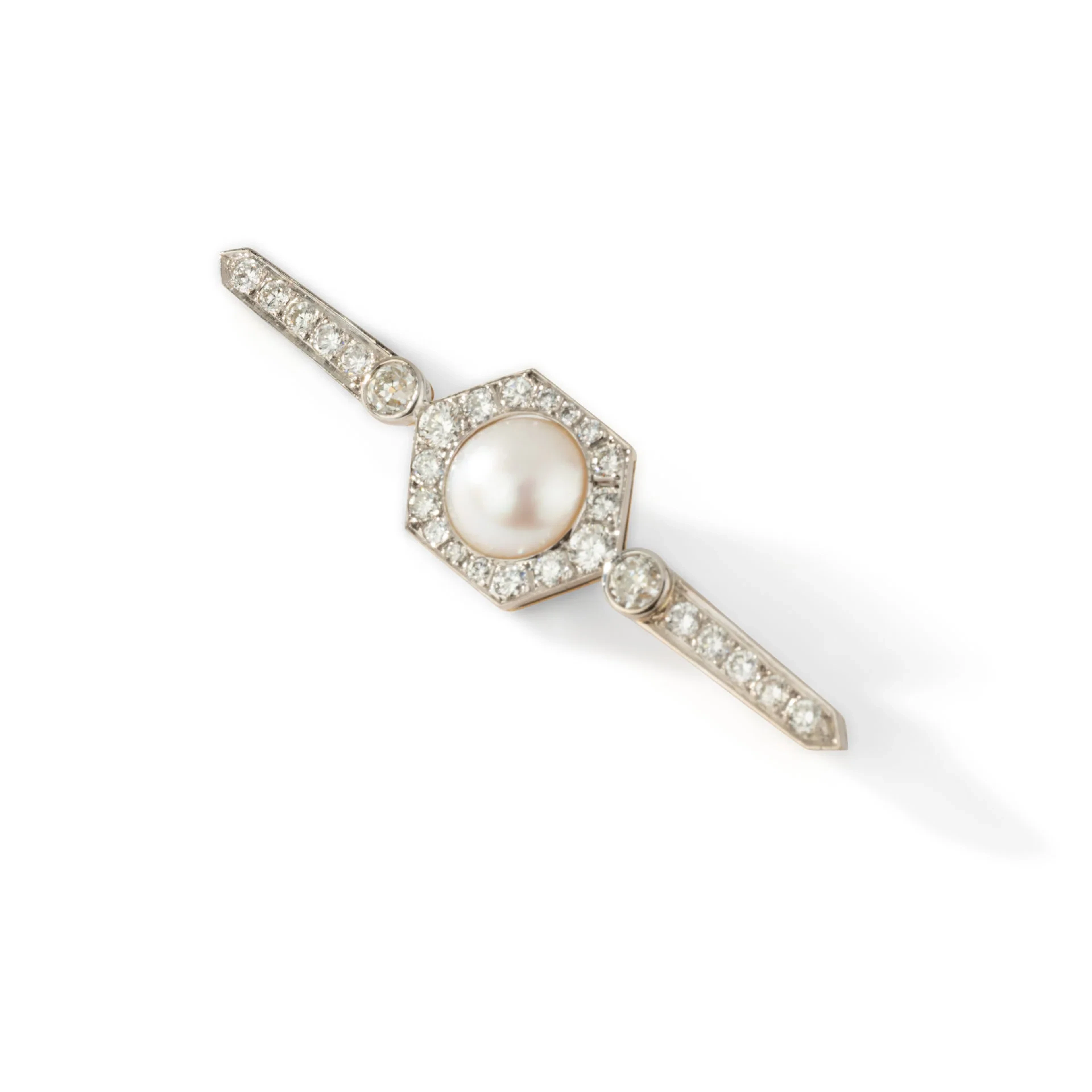 Pearl and diamond barrette brooch