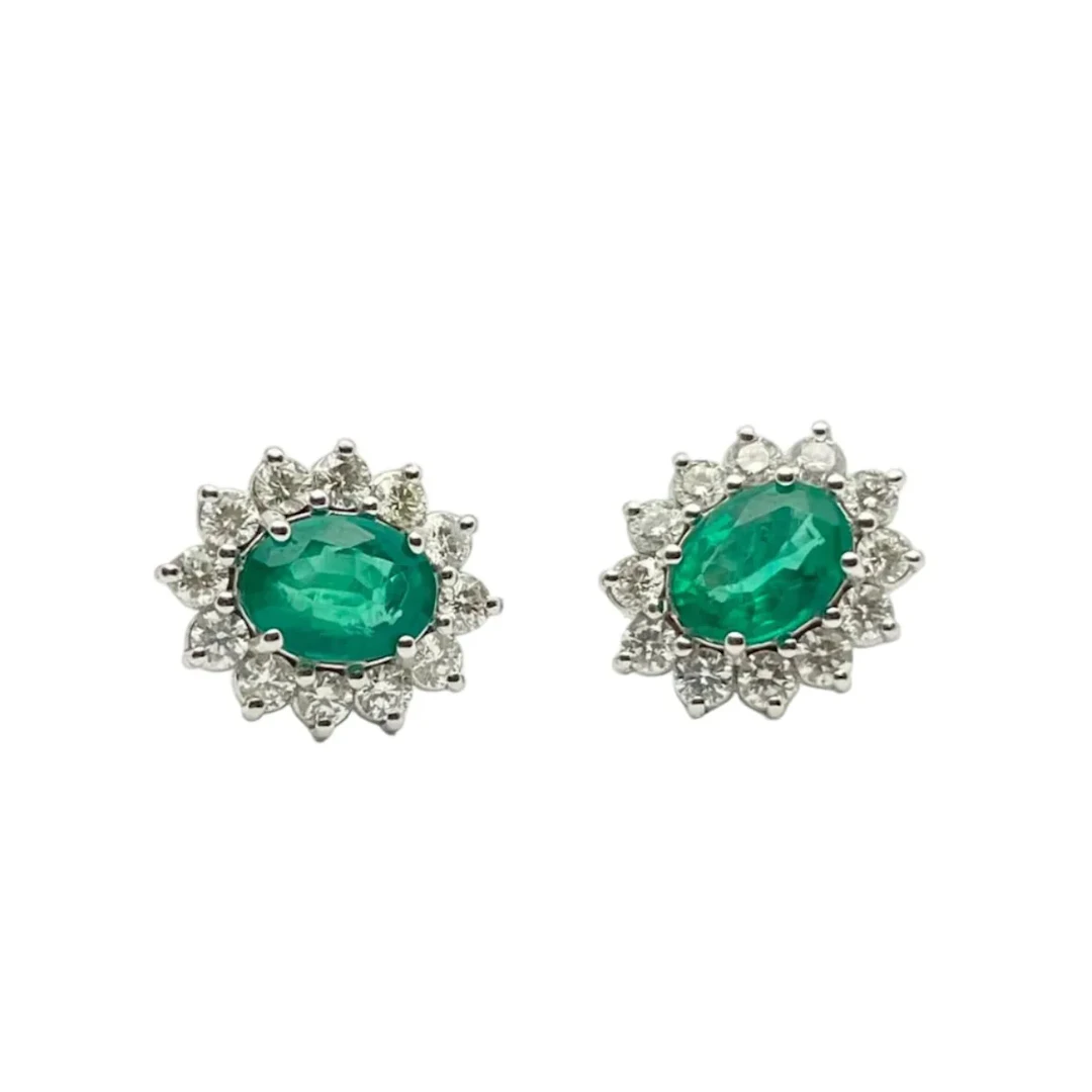White Gold Earrings with Emeralds and Diamonds