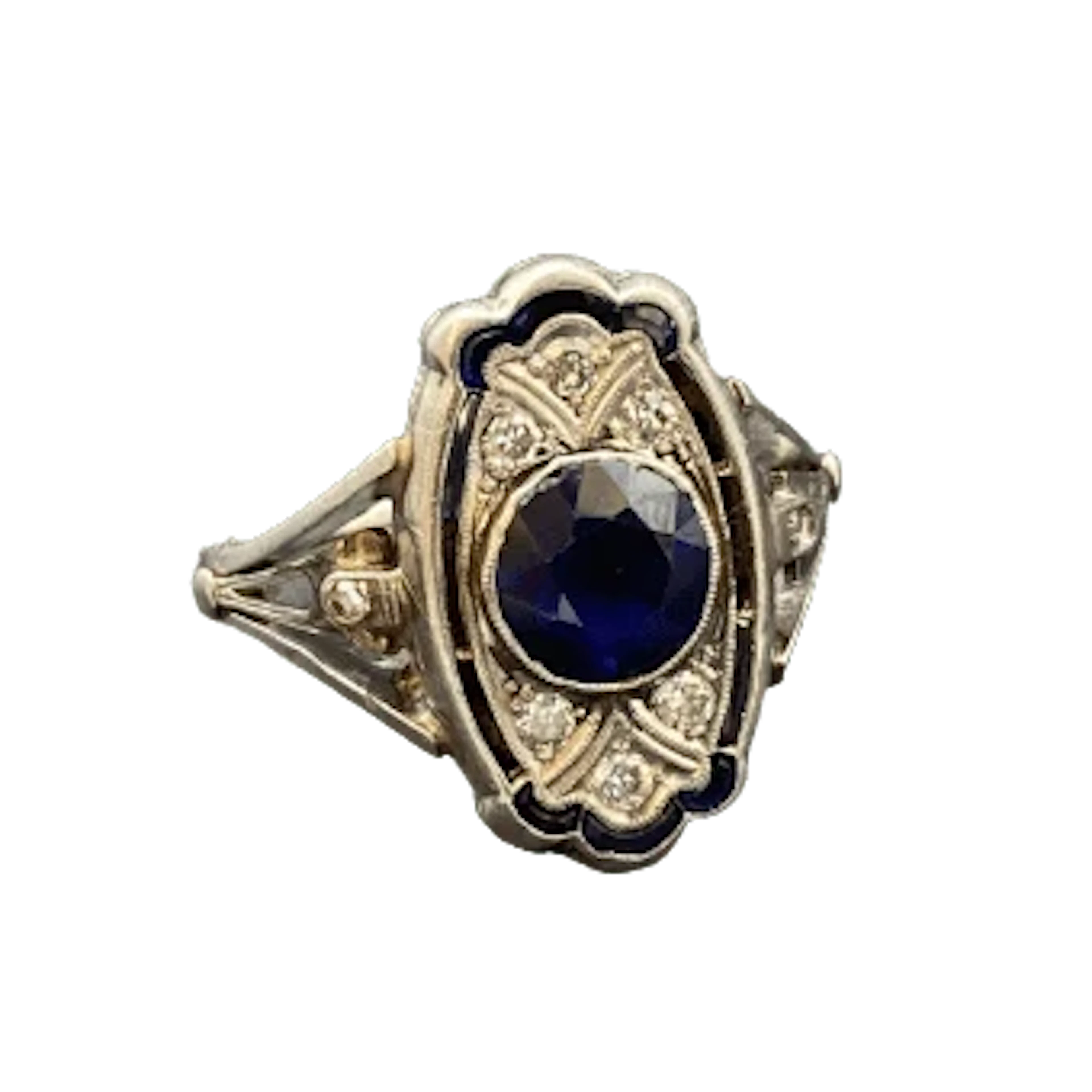 Platinum, Sapphire, and Diamond Ring